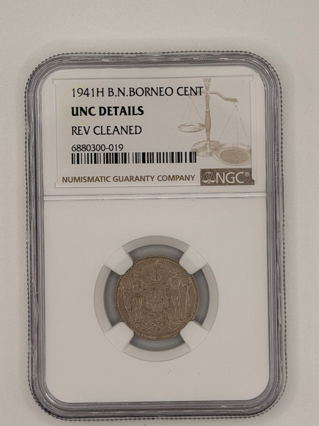 1941H British North Borneo 1 Cent UNC Details Rev Cleaned Colonial Bronze Coin Obverse