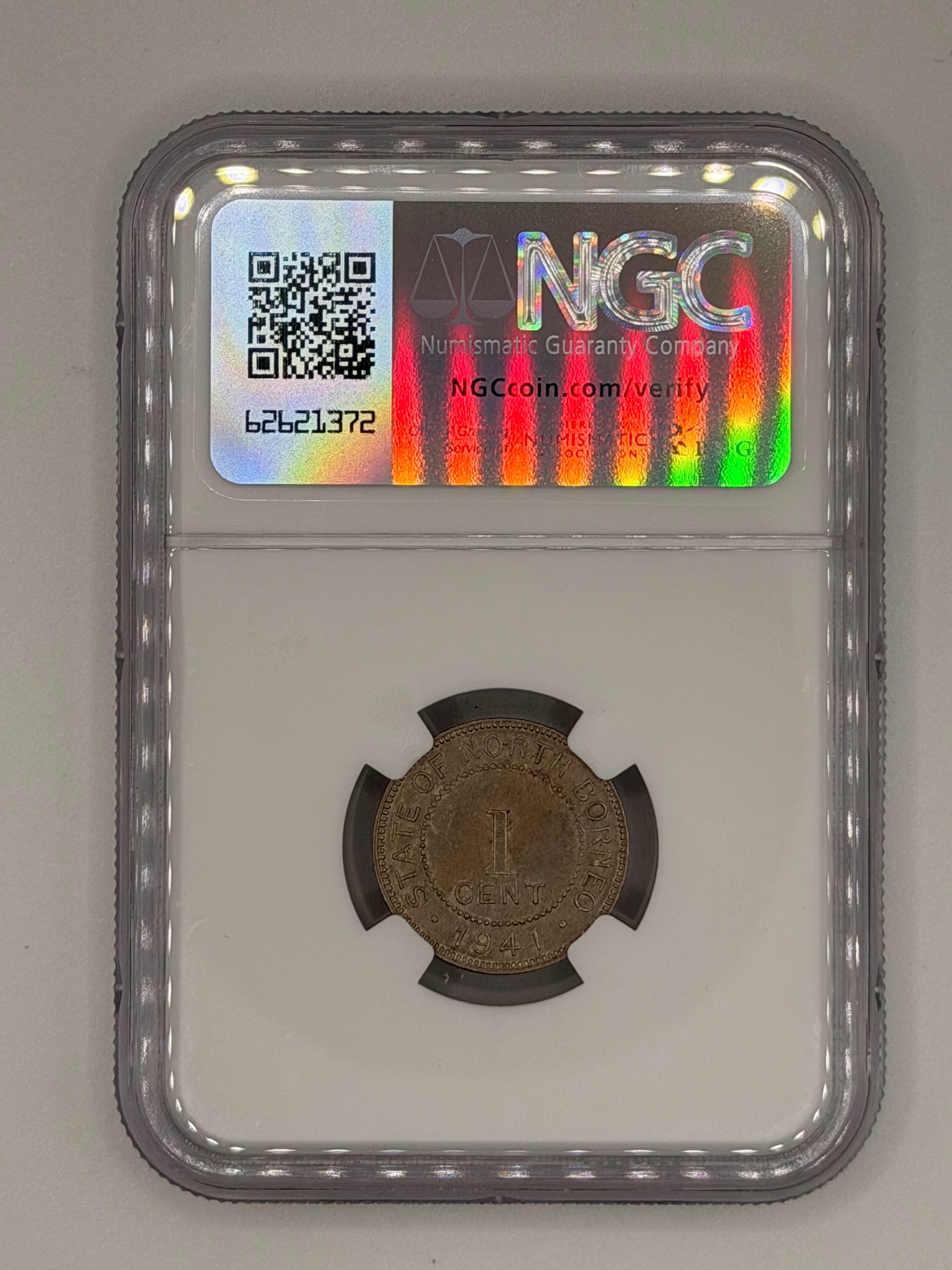 1941H British North Borneo 1 Cent UNC Details Rev Cleaned Colonial Bronze Coin Reverse