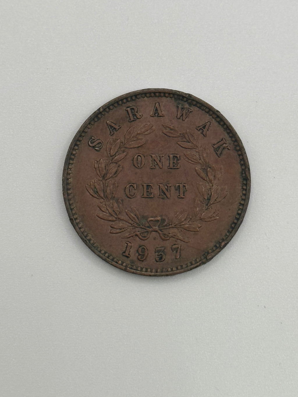 1937 - Sarawak 1c Charles V. Brooke Rajah Bronze Coin