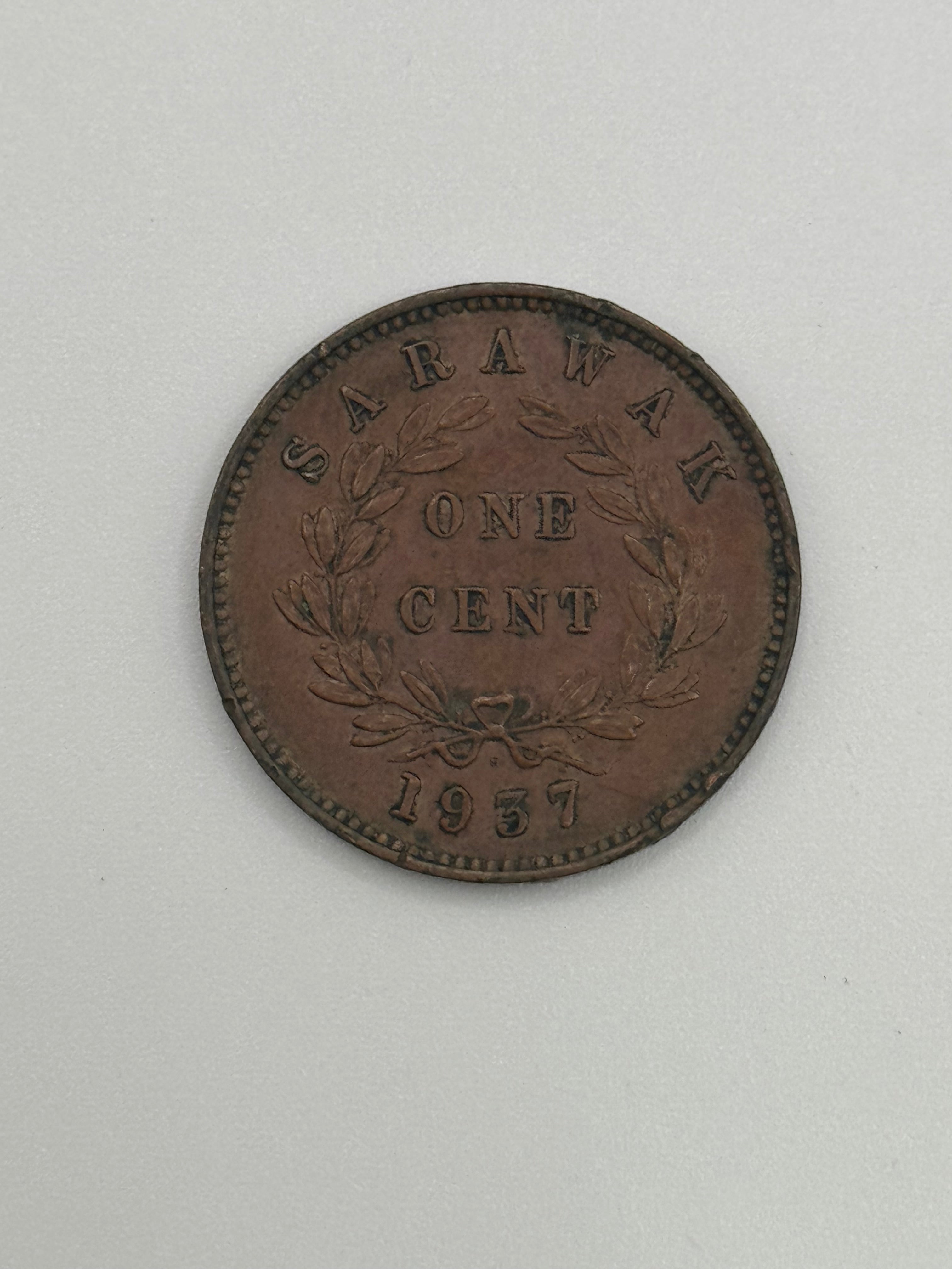 1937 - Sarawak 1c Charles V. Brooke Rajah Bronze Coin