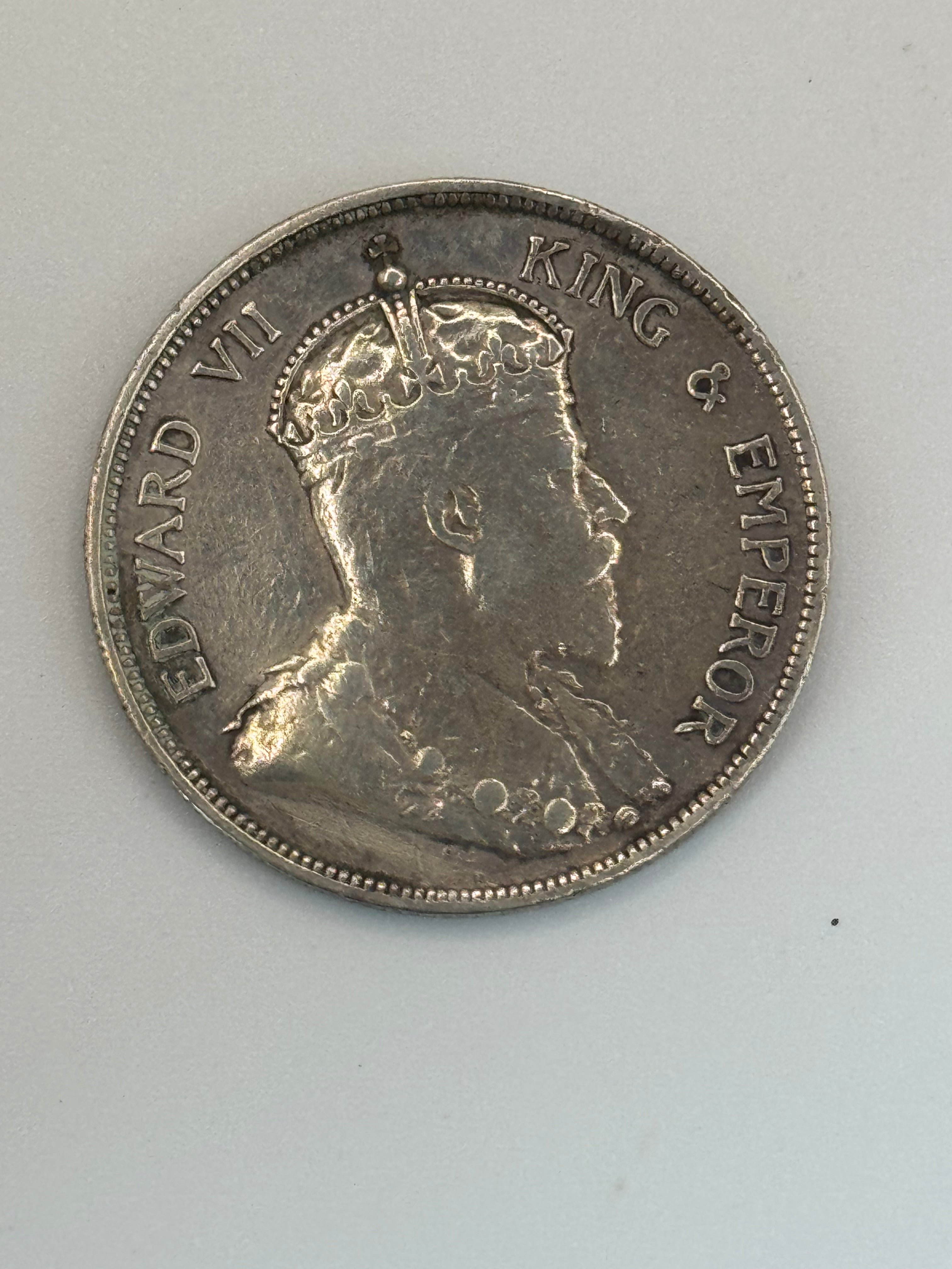 1907 - 1908 Straits Settlement 50c Silver Coin