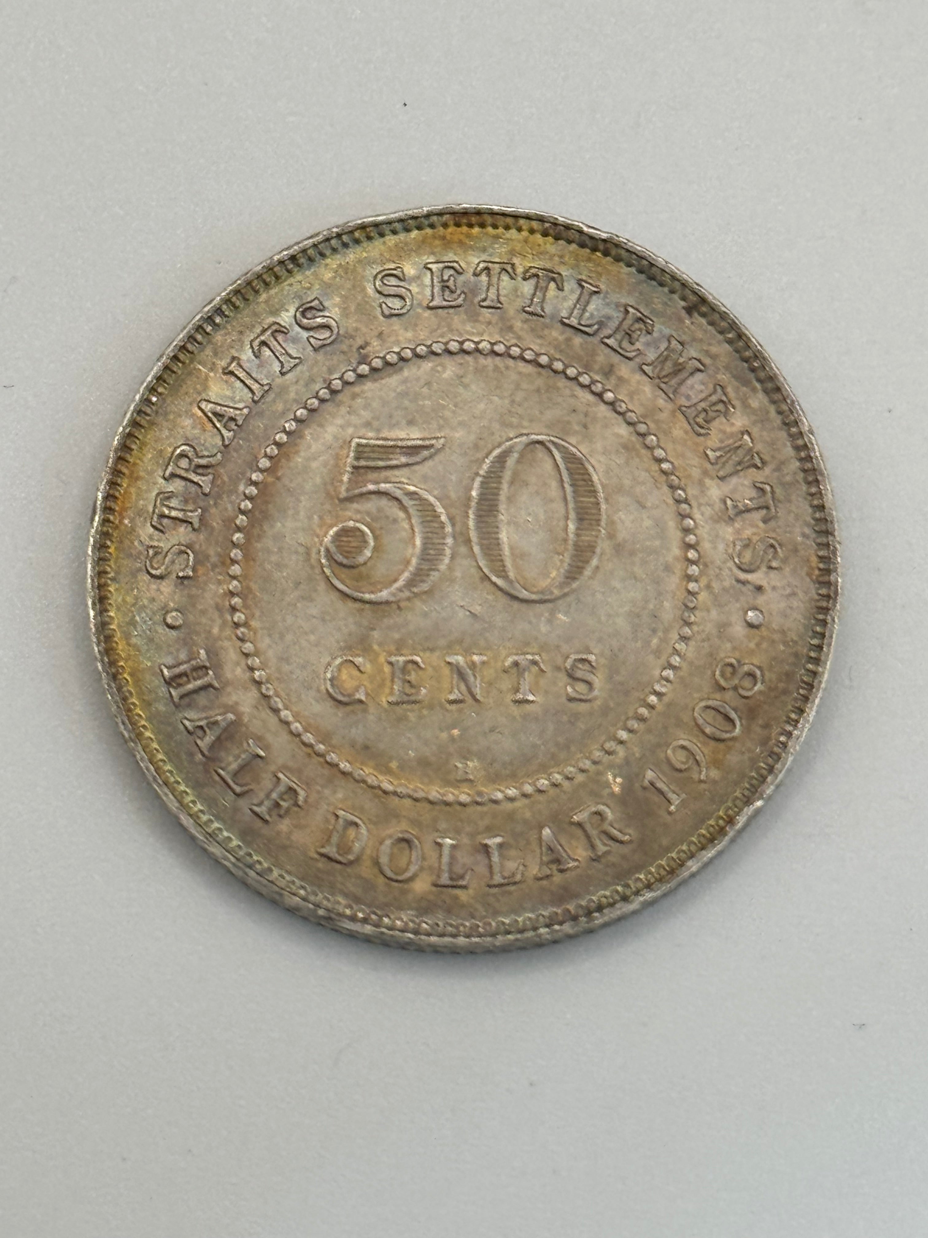 1908 - Straits Settlement 50c Coin
