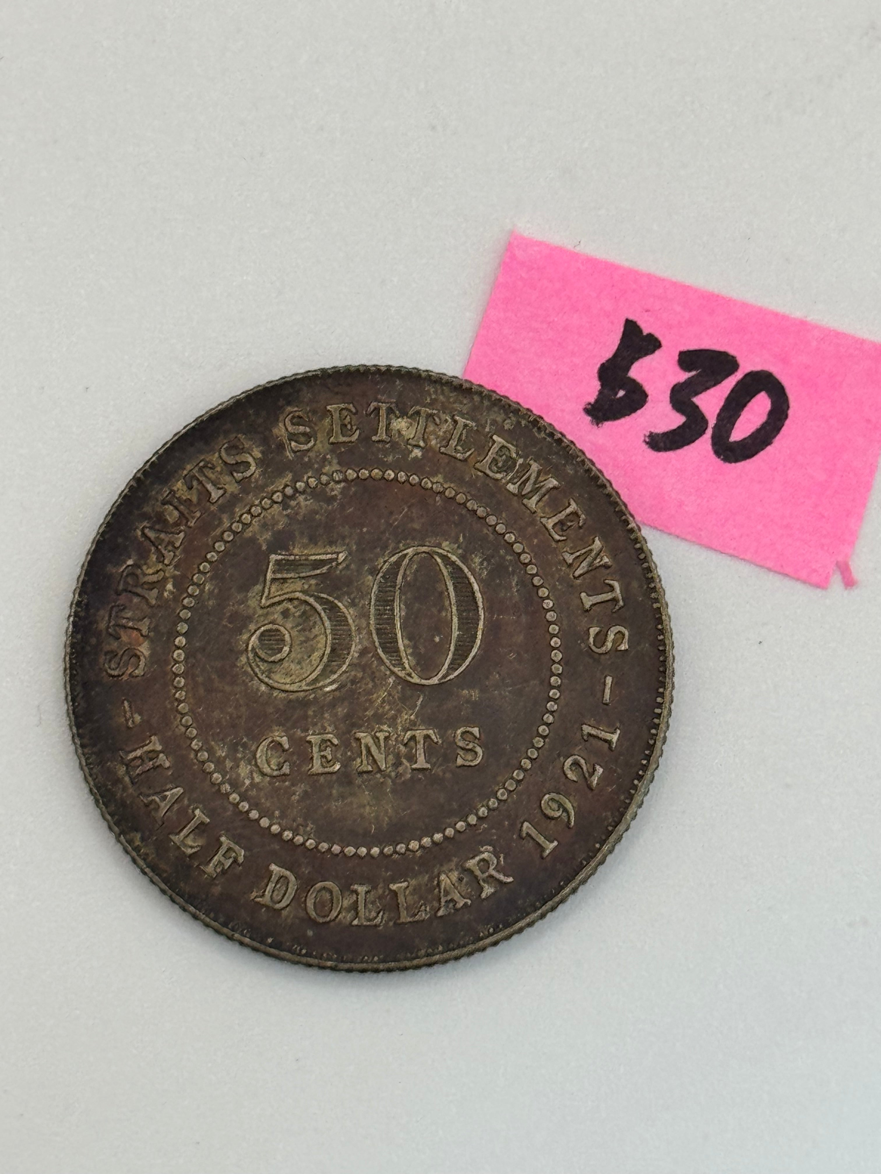 1921 - Straits Settlement 50c Coin