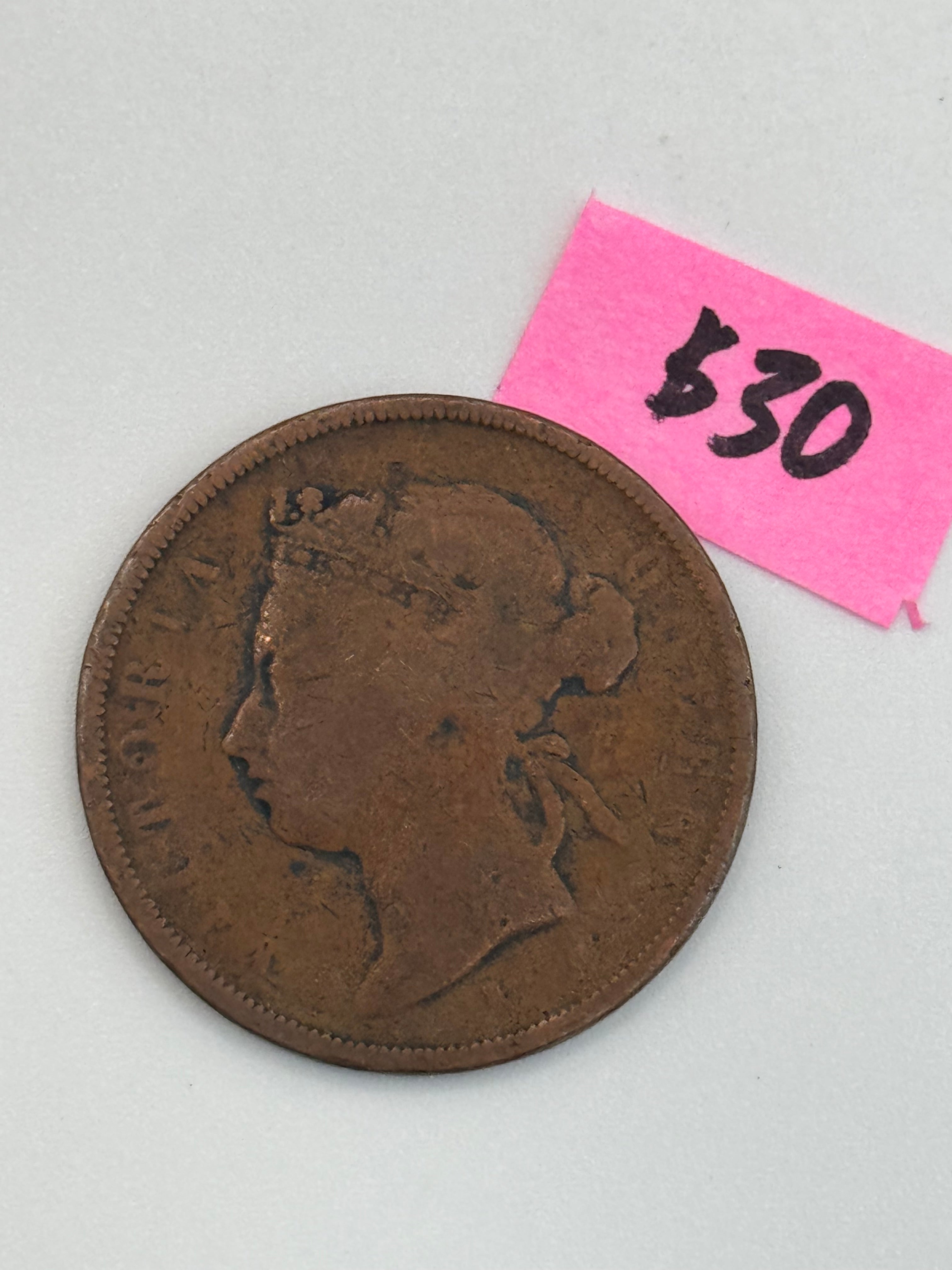 1874 - Straits Settlement 1c Victoria Copper Coin