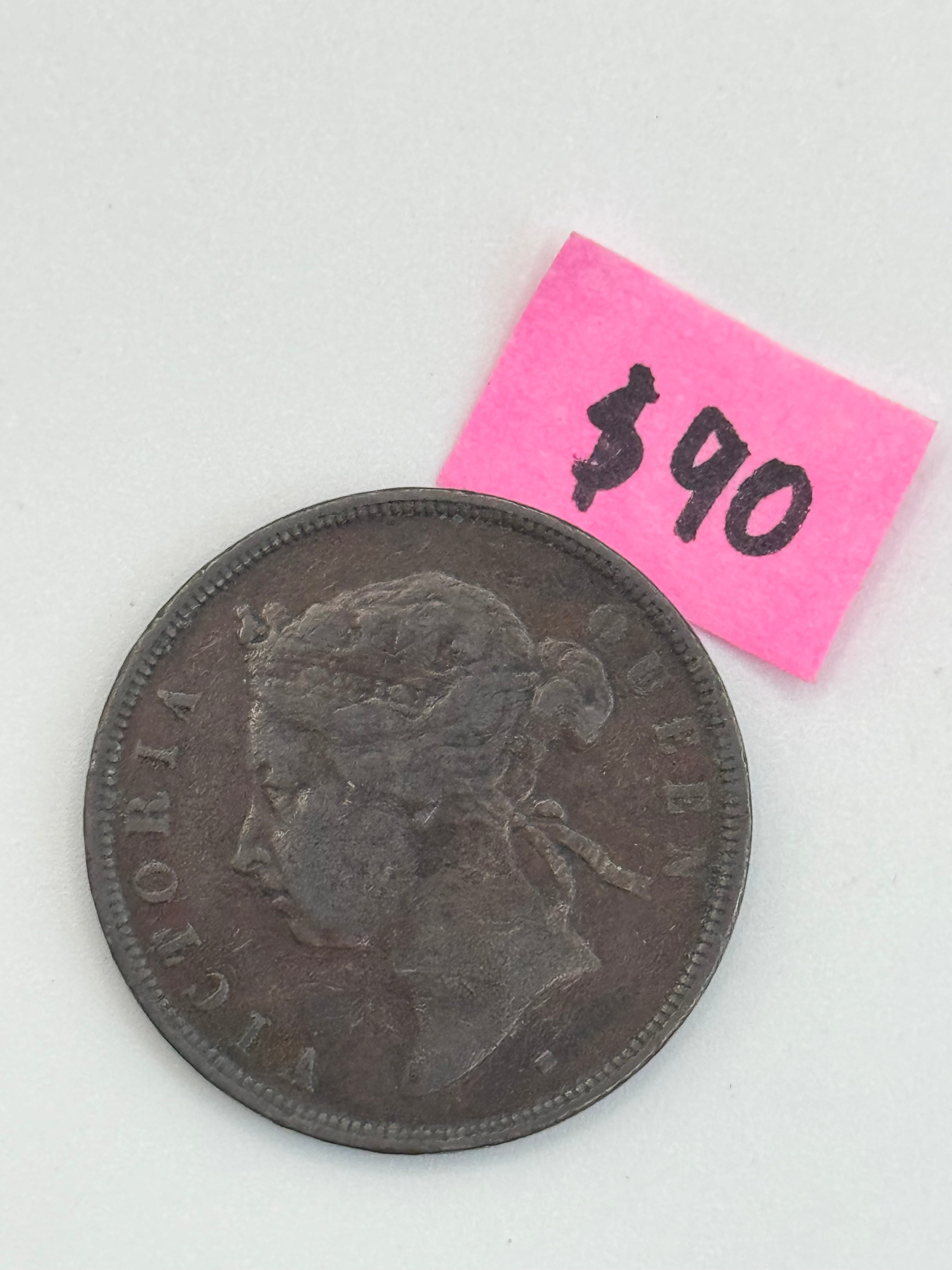1874 - Straits Settlement 1c Victoria Copper Coin