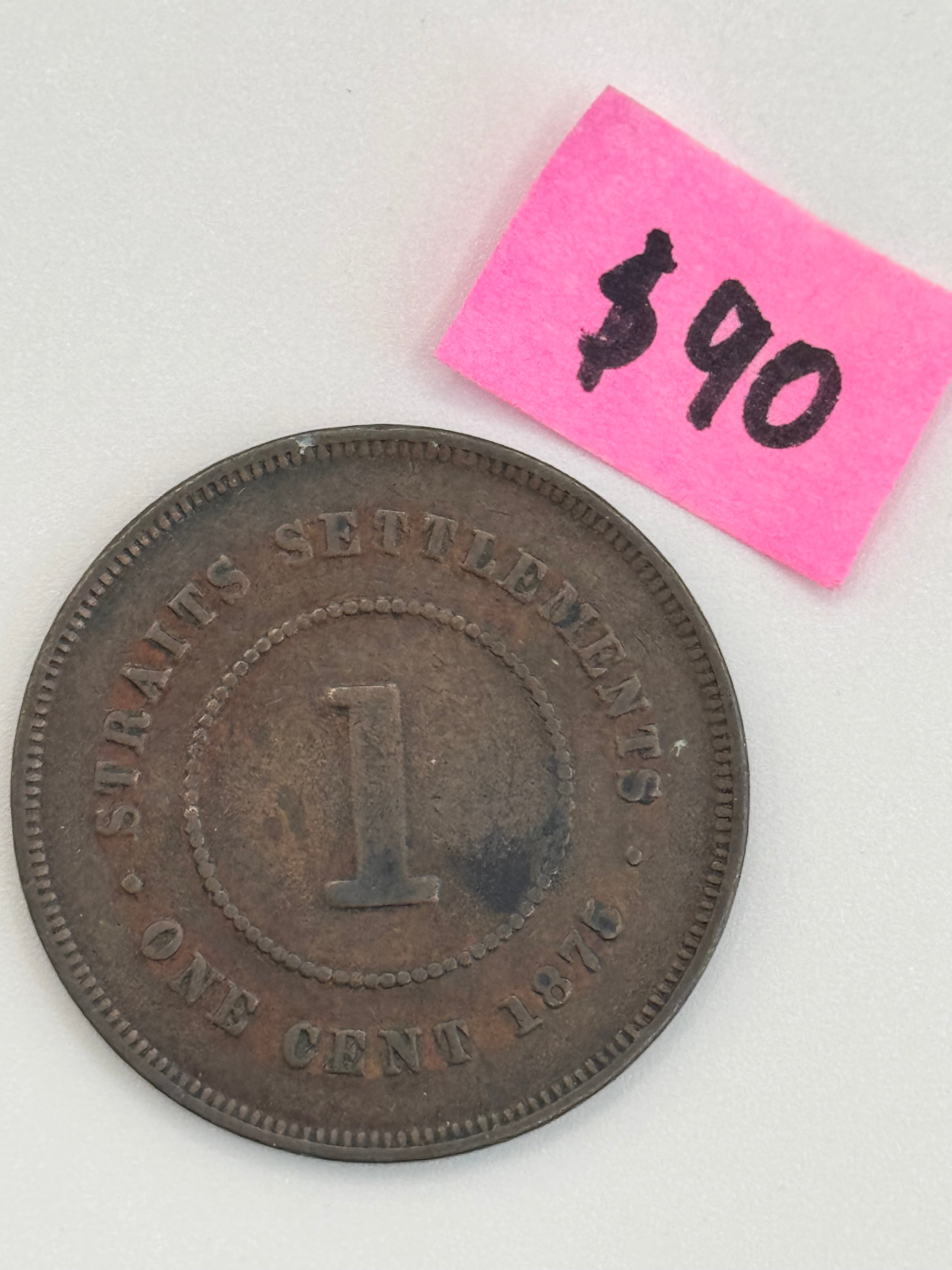 1876 - Straits Settlement 1c Victoria Copper Coin