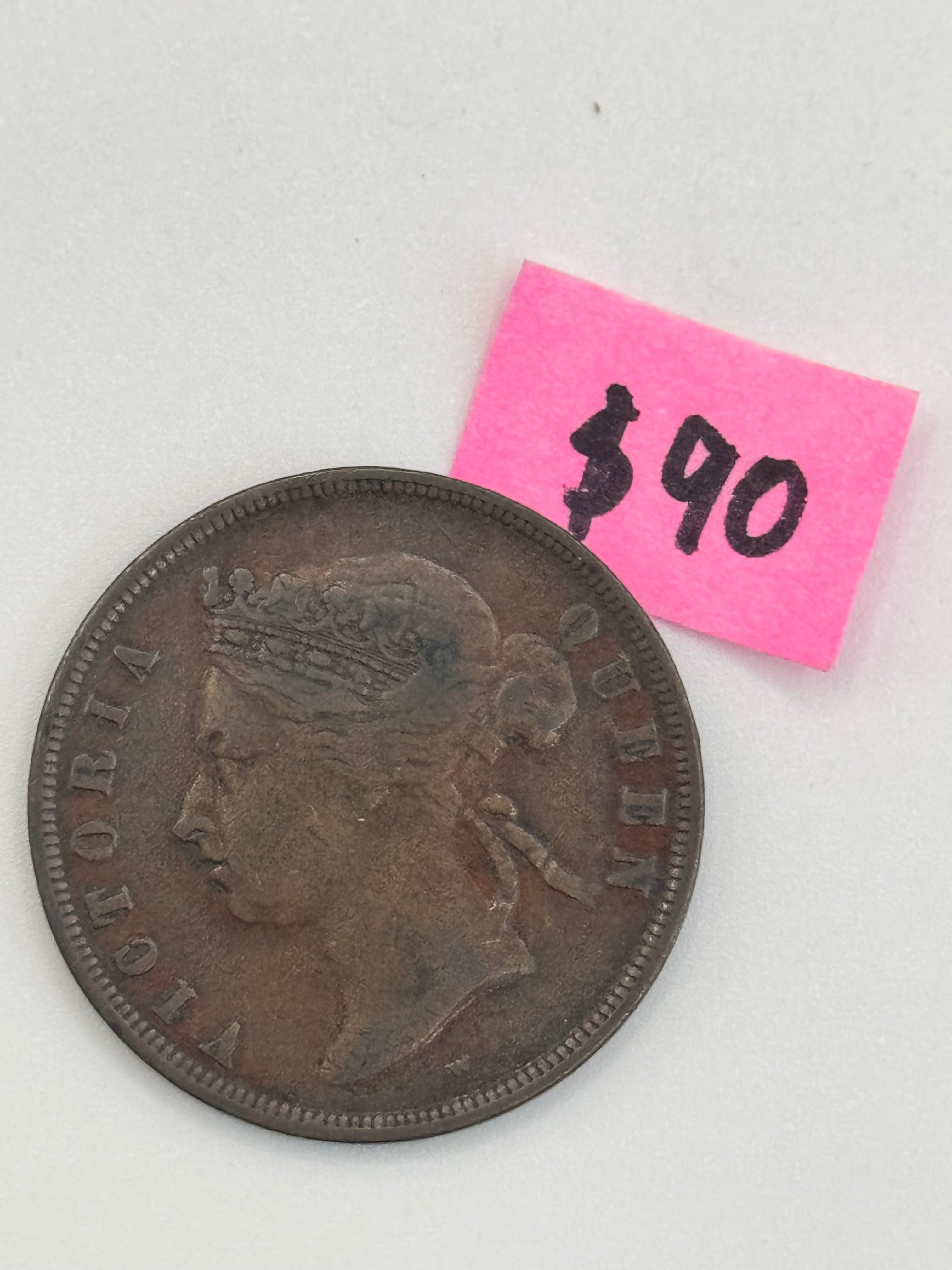 1876 - Straits Settlement 1c Victoria Copper Coin