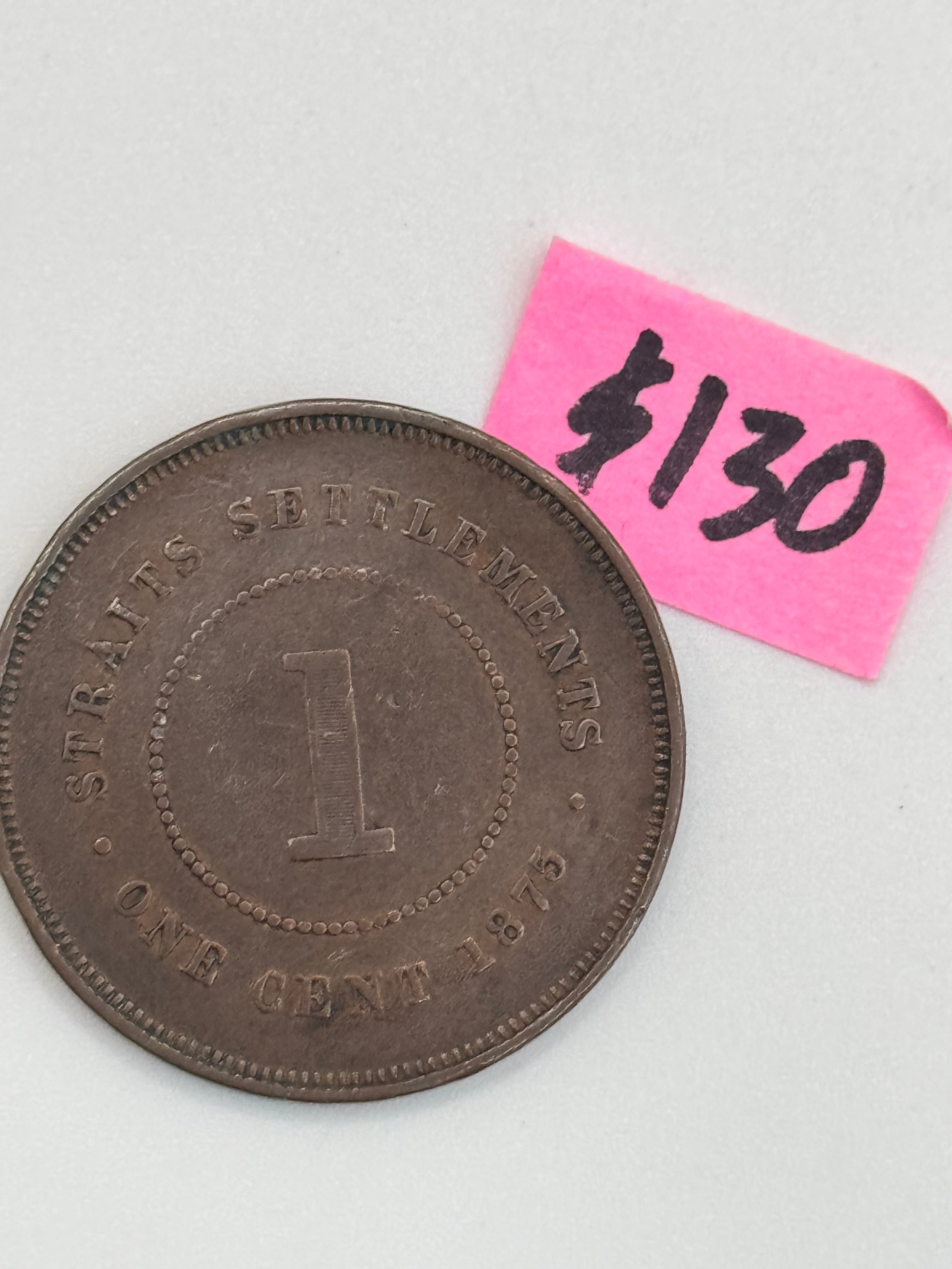 1876 - Straits Settlement 1c Victoria Copper Coin