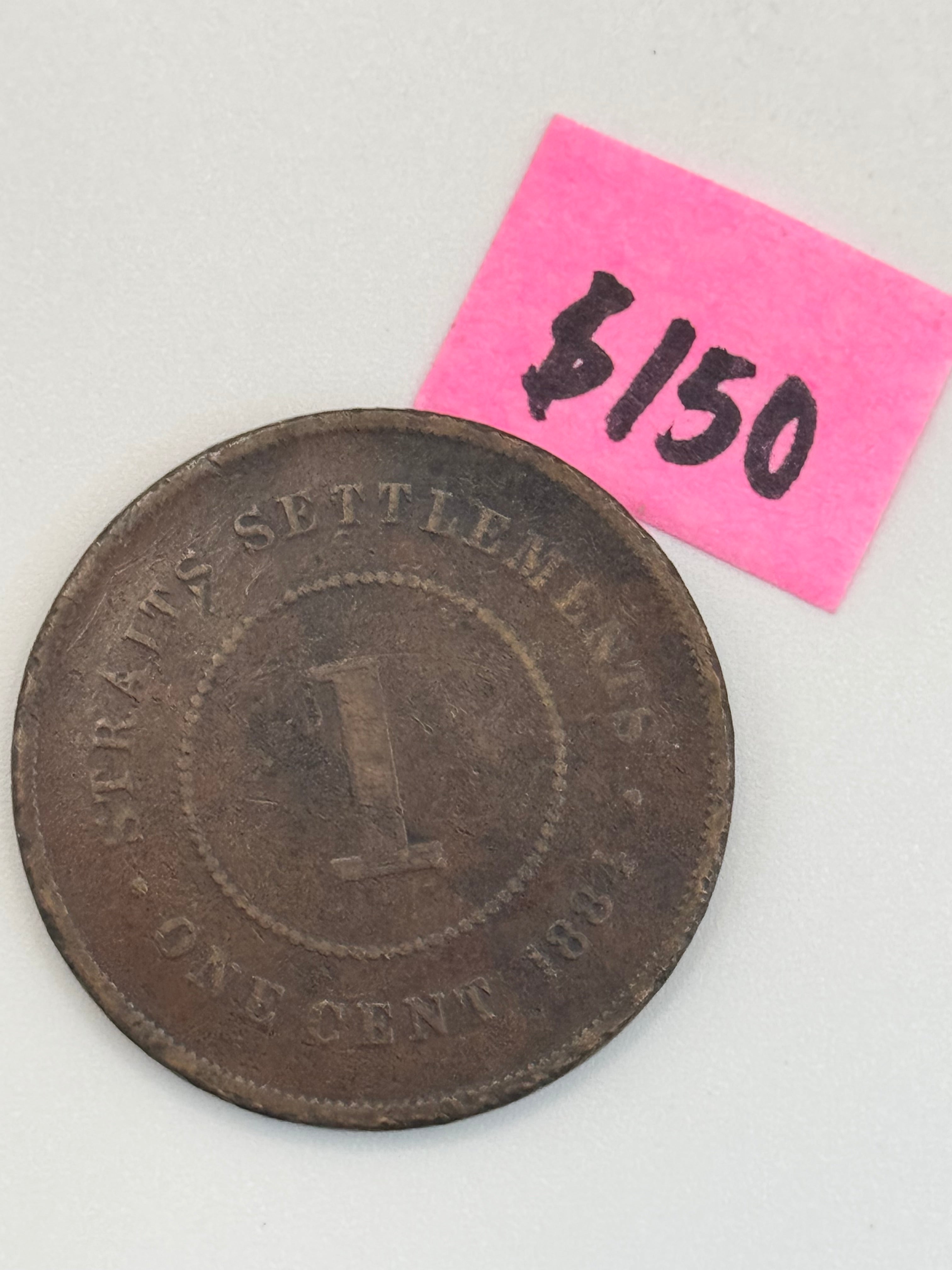 1884 - Straits Settlement 1c Victoria Copper Coin