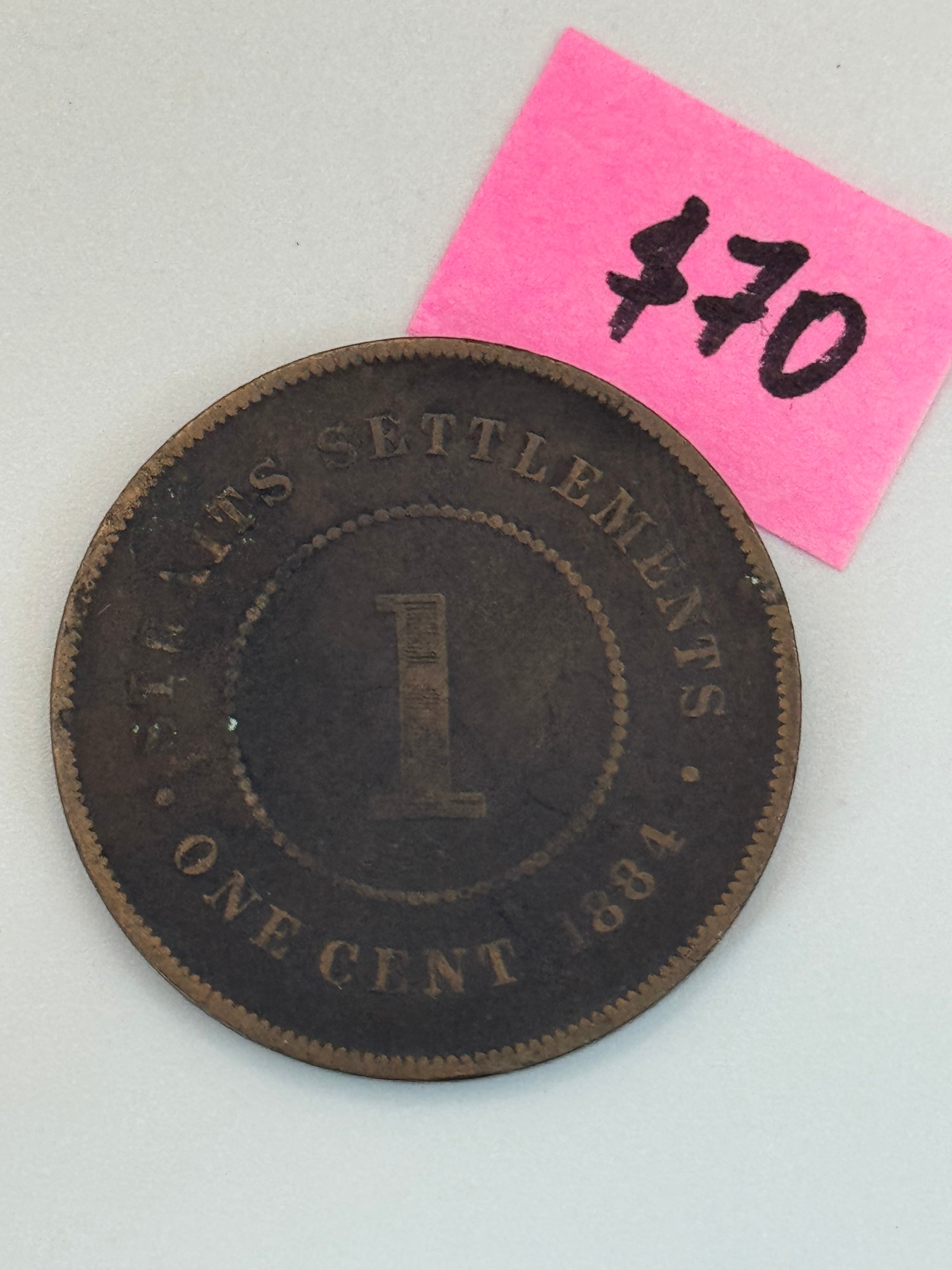 1884 - Straits Settlement 1c Victoria Copper Coin