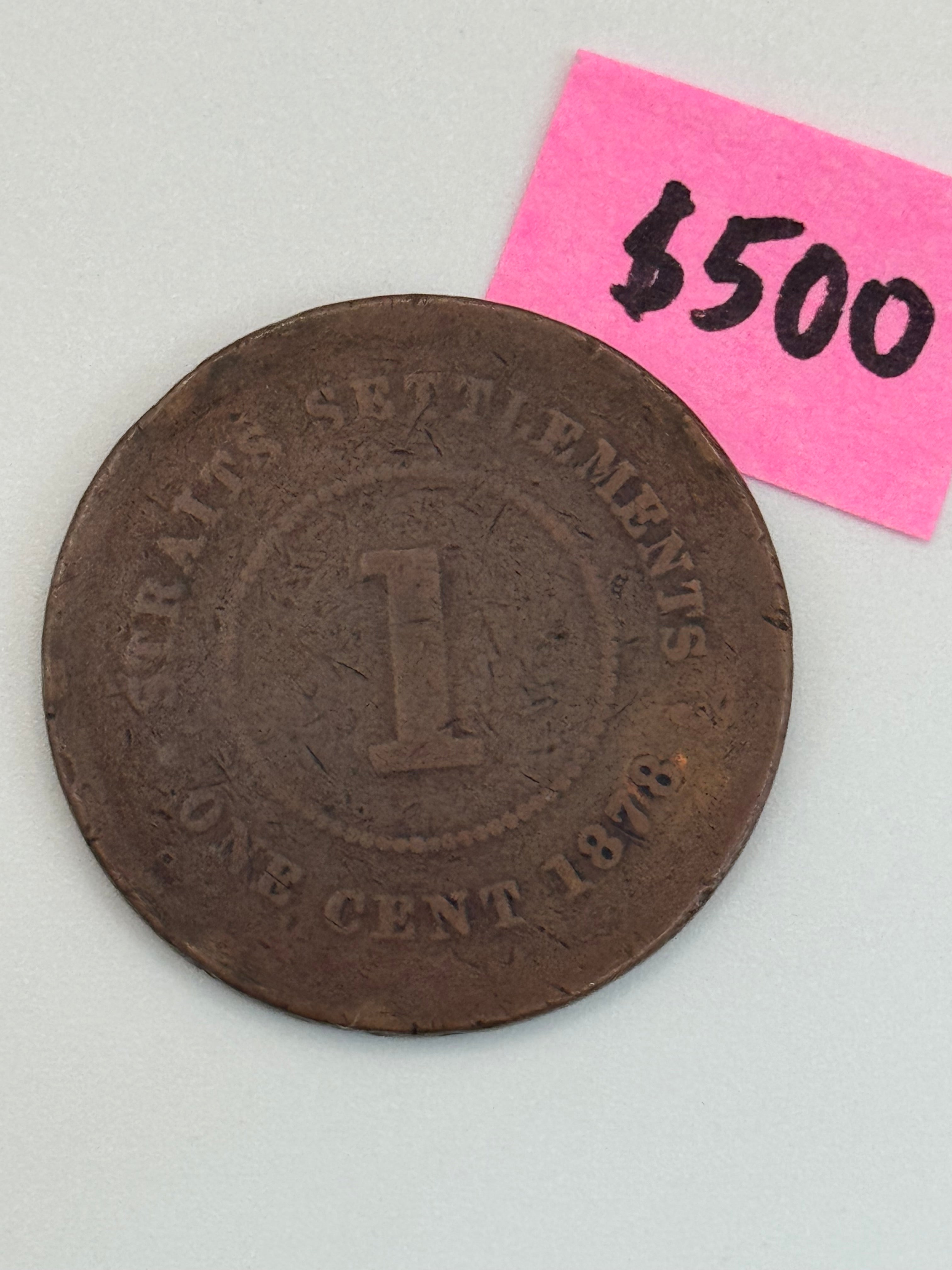 1878 - Straits Settlement 1c Victoria Copper Coin