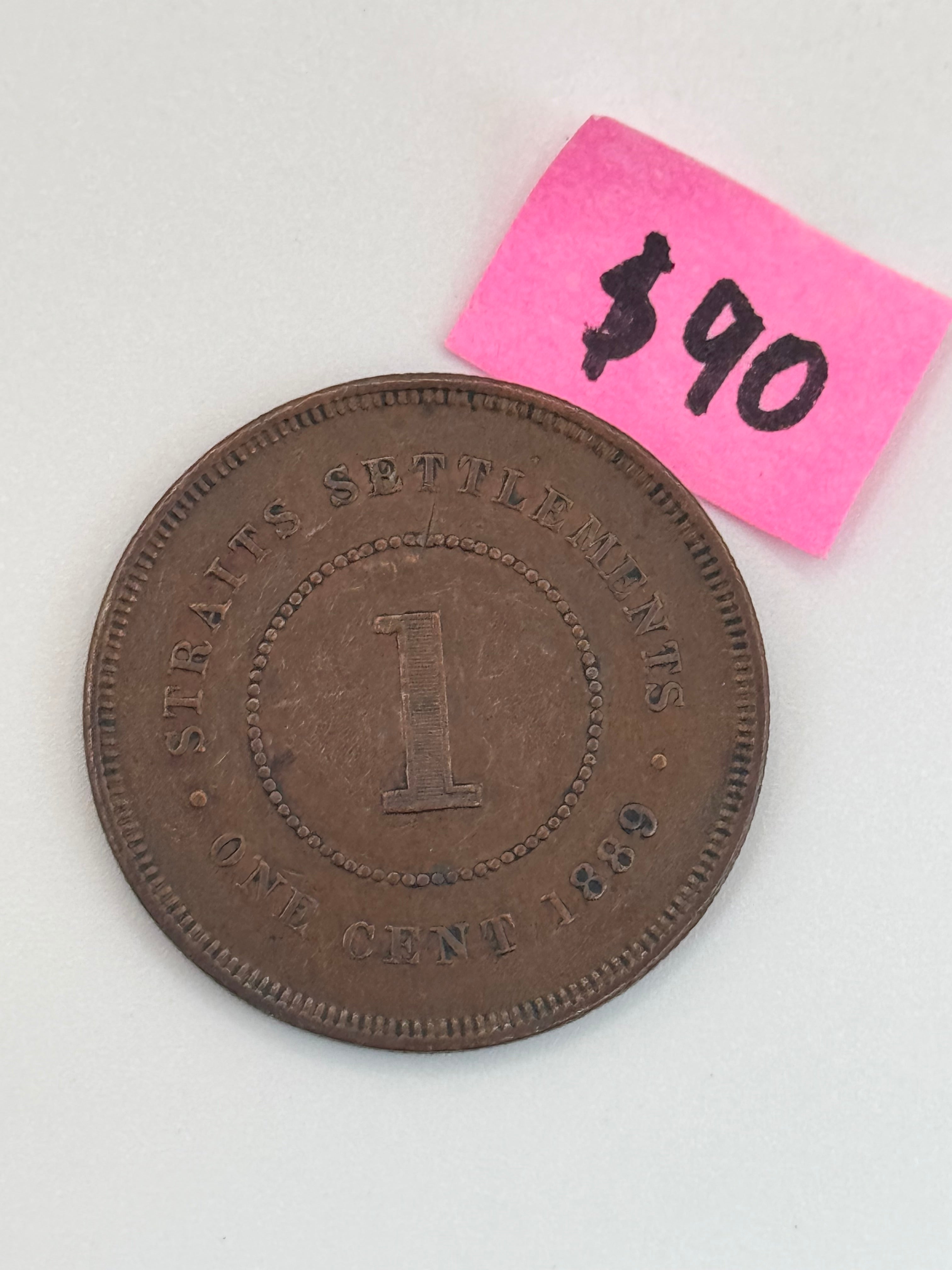 1889 - Straits Settlement 1c Victoria Copper Coin
