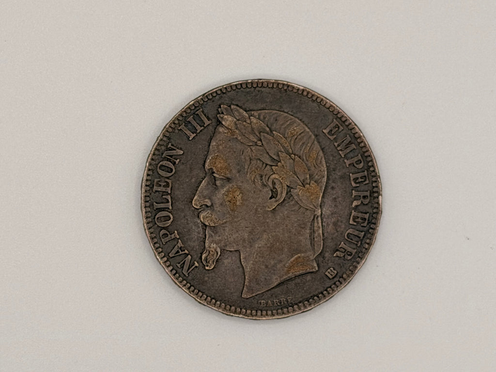 1868 - France 5 Francs Silver Napoleon Coin