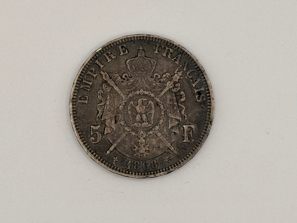 1868 - France 5 Francs Silver Napoleon Coin