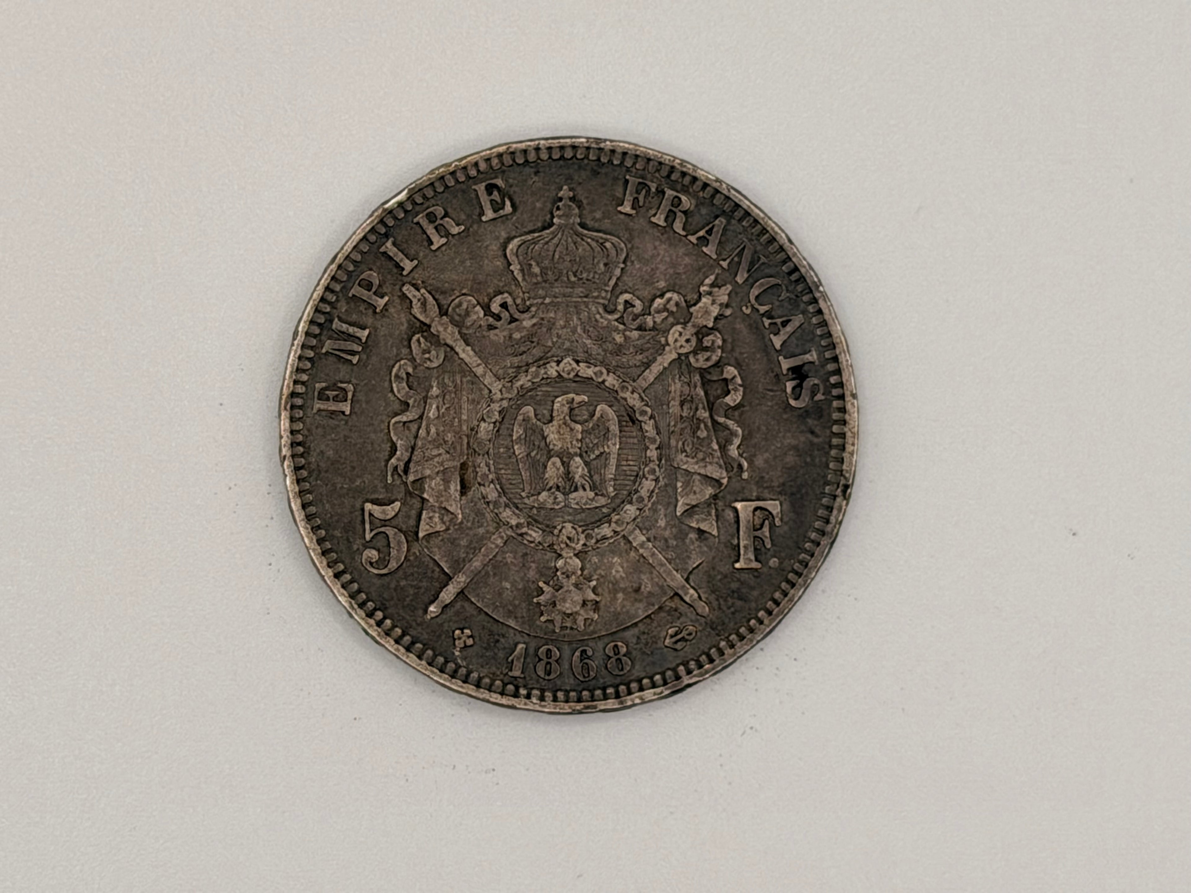1868 - France 5 Francs Silver Napoleon Coin