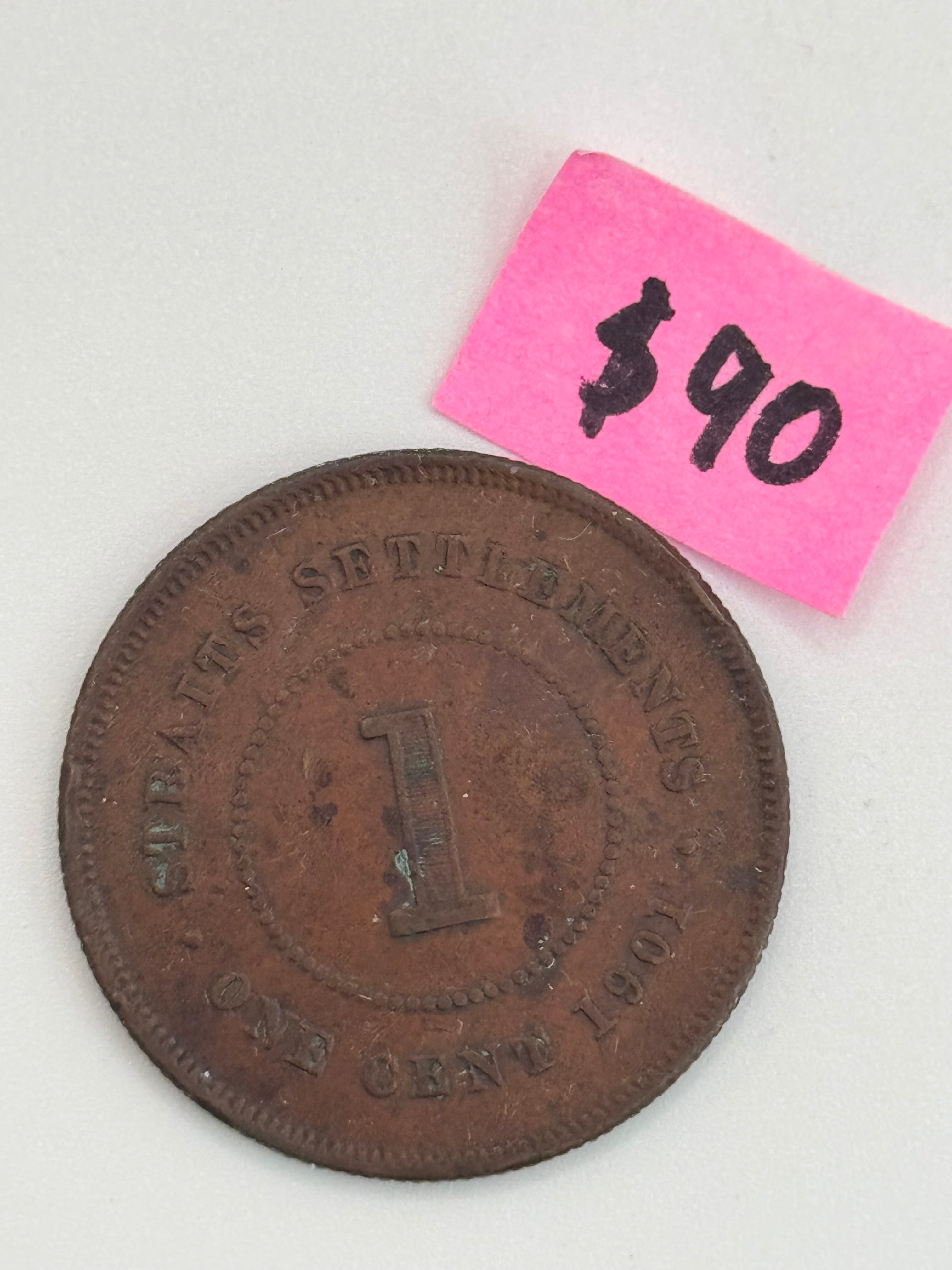 1901 - Straits Settlement 1c Victoria Copper Coin