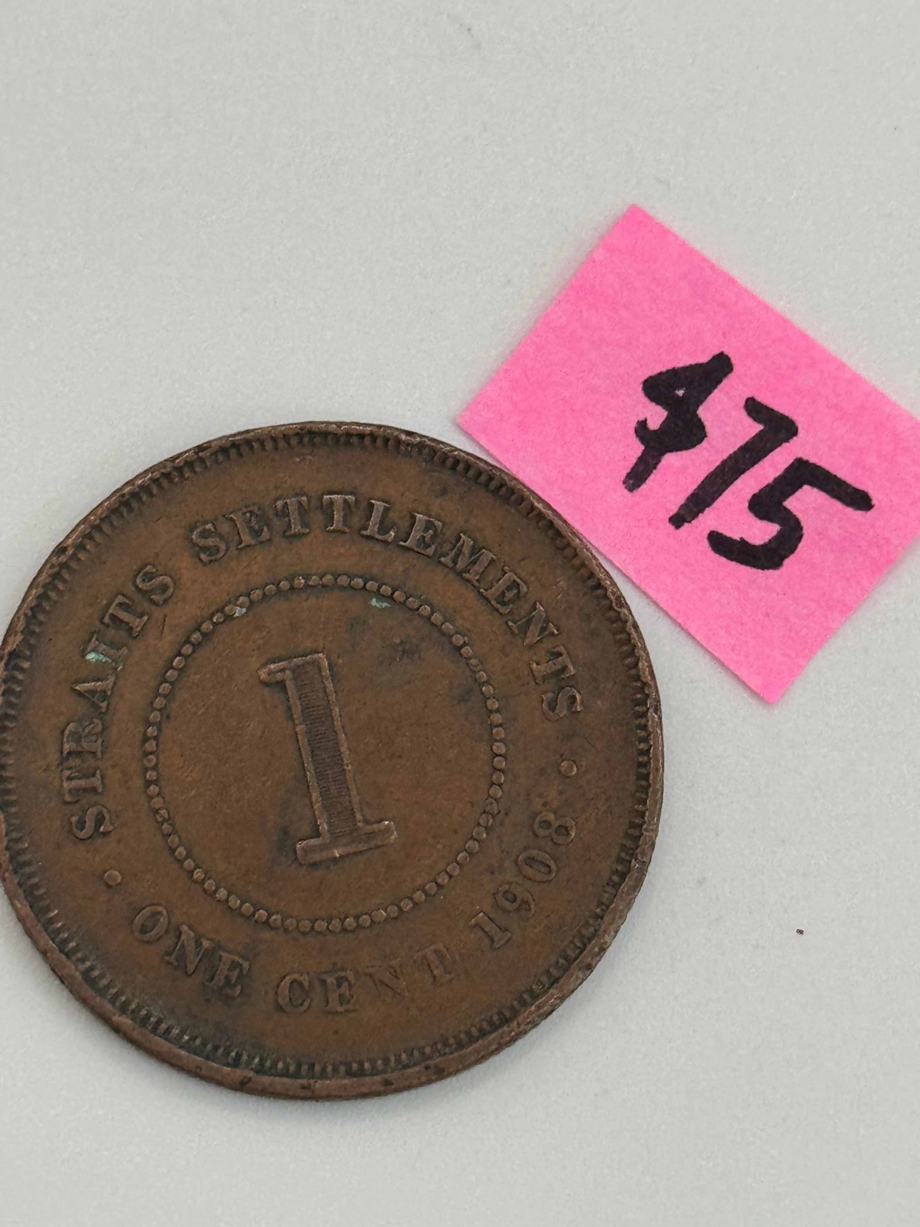 1908 - Straits Settlement 1c Bronze Coin