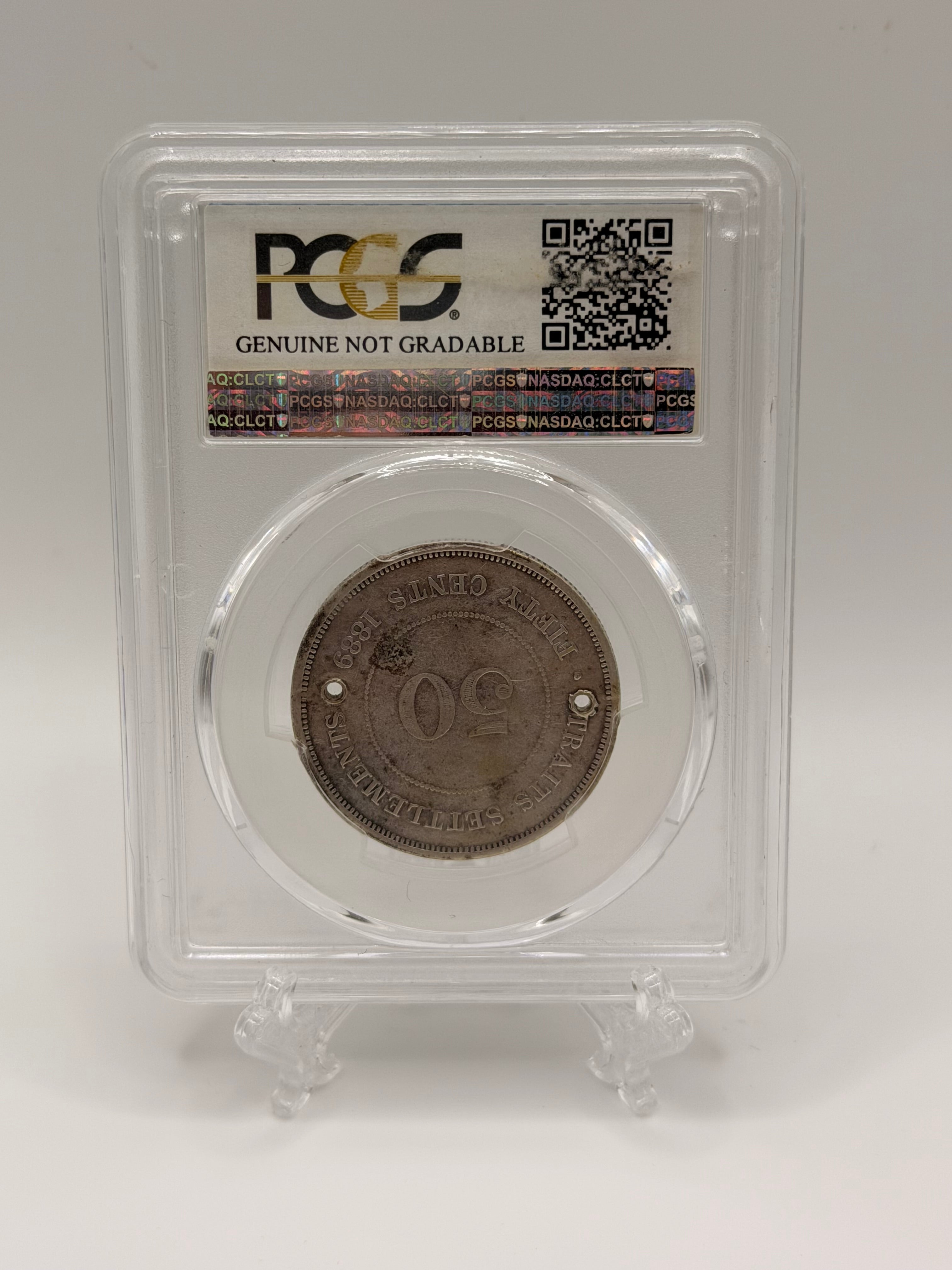 1889 Straits Settlement 50C Holed VF Details