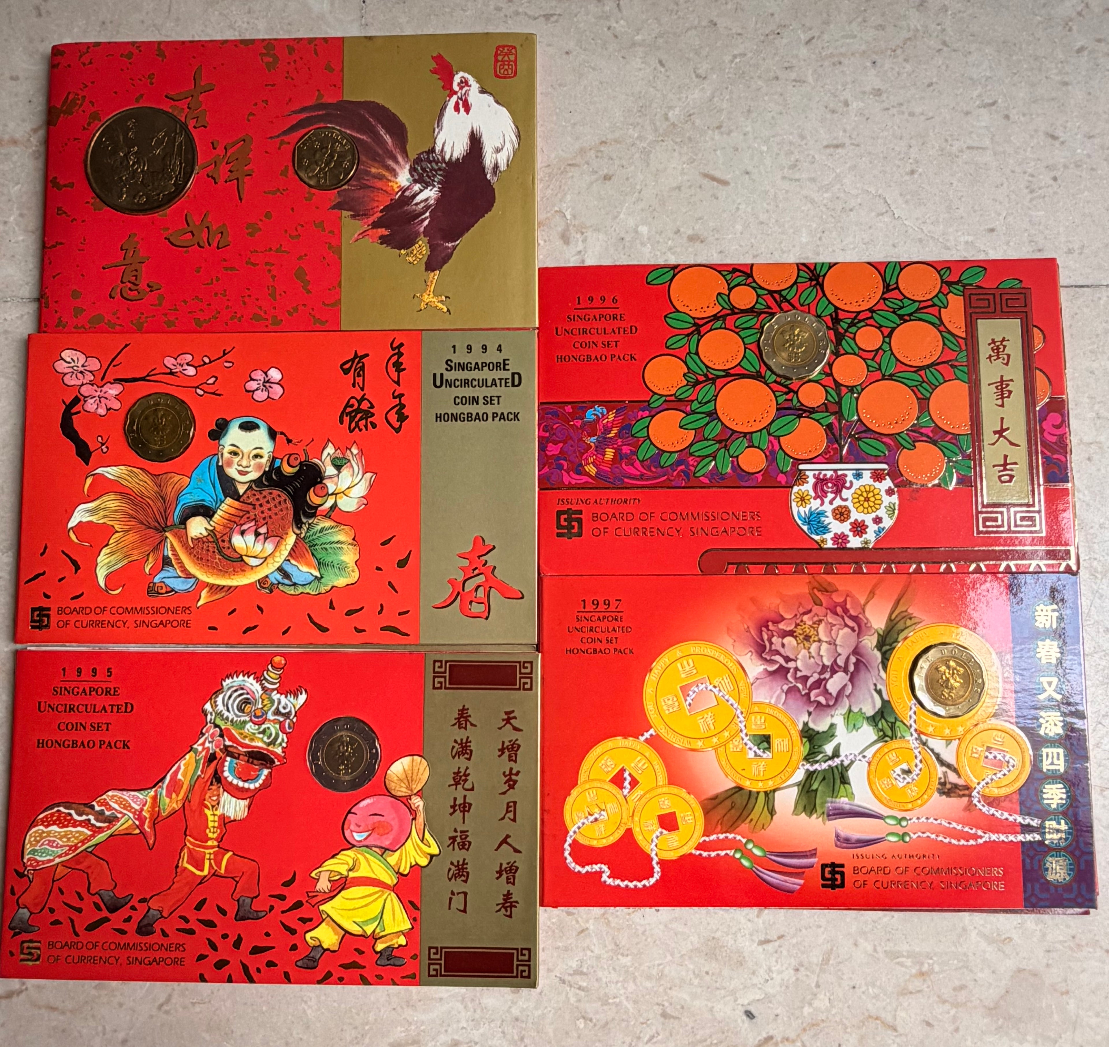 [Set of 5] 1991 & 1997 Singapore Uncirculated Coin Set Hongbao Pack