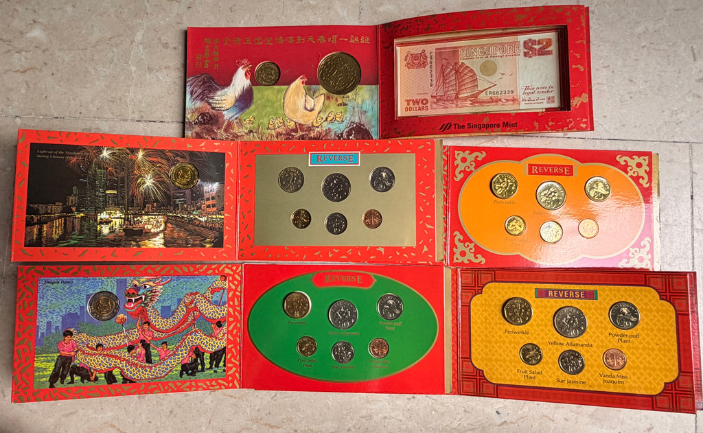 [Set of 5] 1991 & 1997 Singapore Uncirculated Coin Set Hongbao Pack
