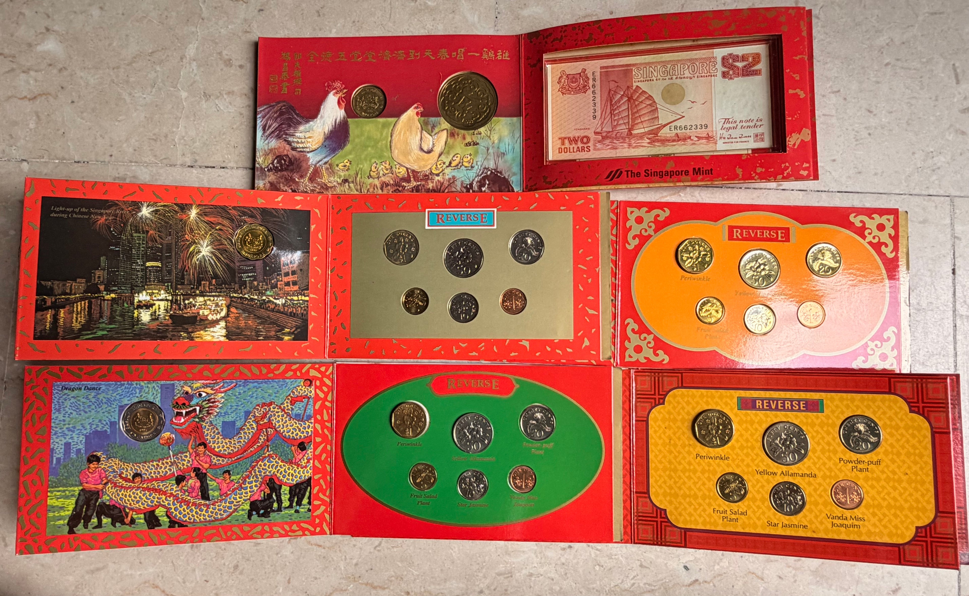 [Set of 5] 1991 & 1997 Singapore Uncirculated Coin Set Hongbao Pack