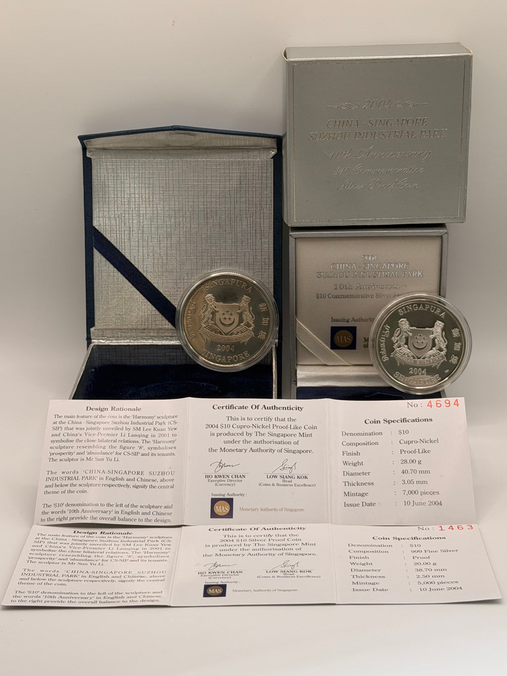 2004年中新苏州工业园区十周年10元铜镍合金及银质精制纪念币