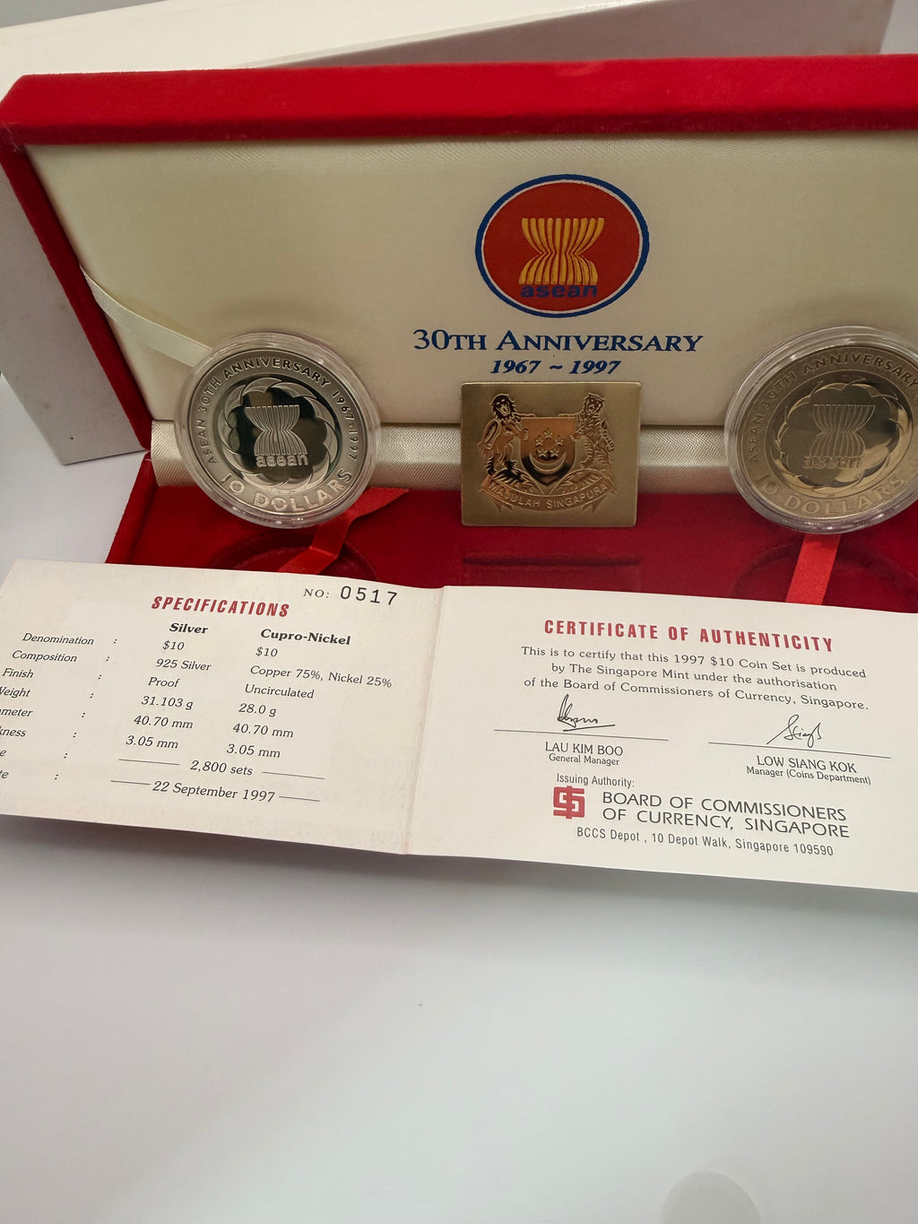 1997 Singapore $10 30 Years of ASEAN Coin Set
