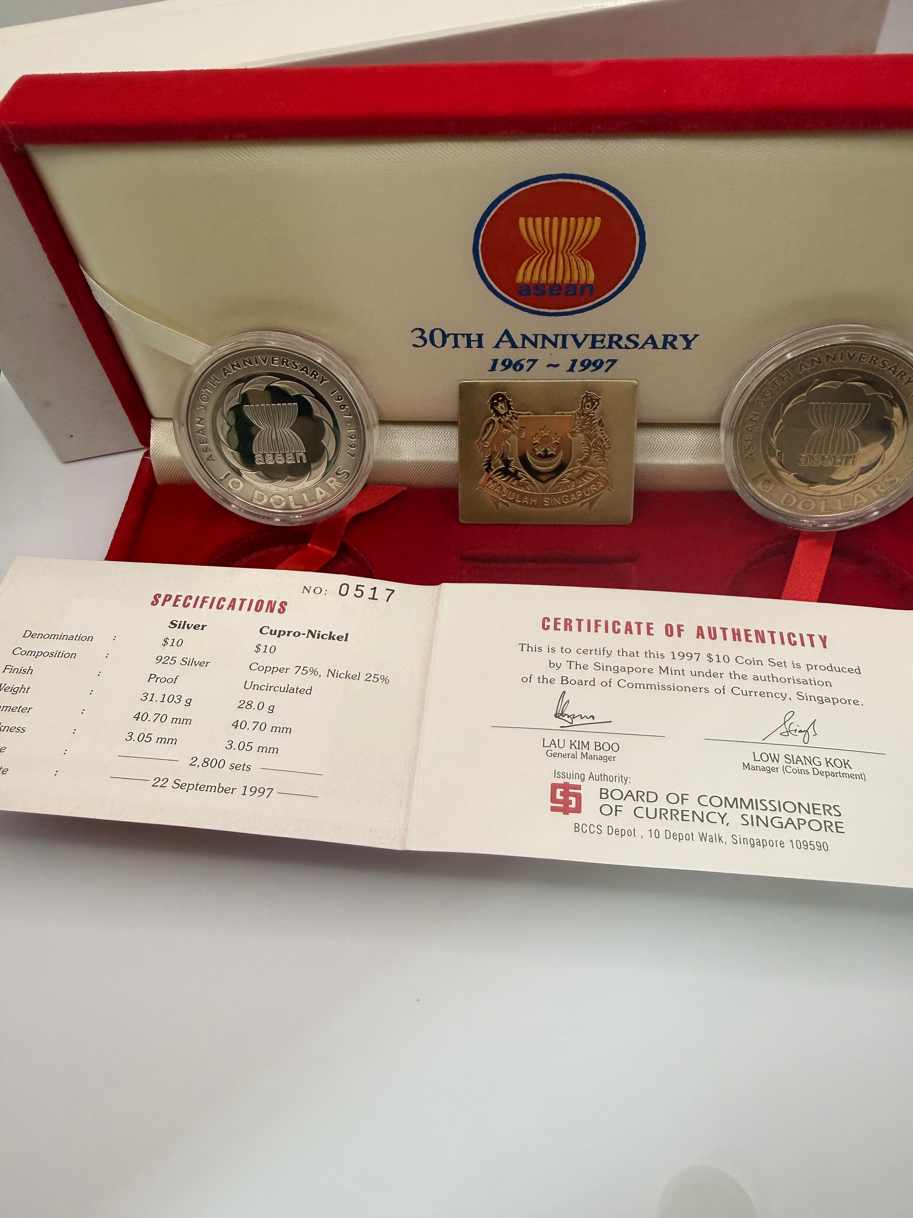 1997 Singapore $10 30 Years of ASEAN Coin Set
