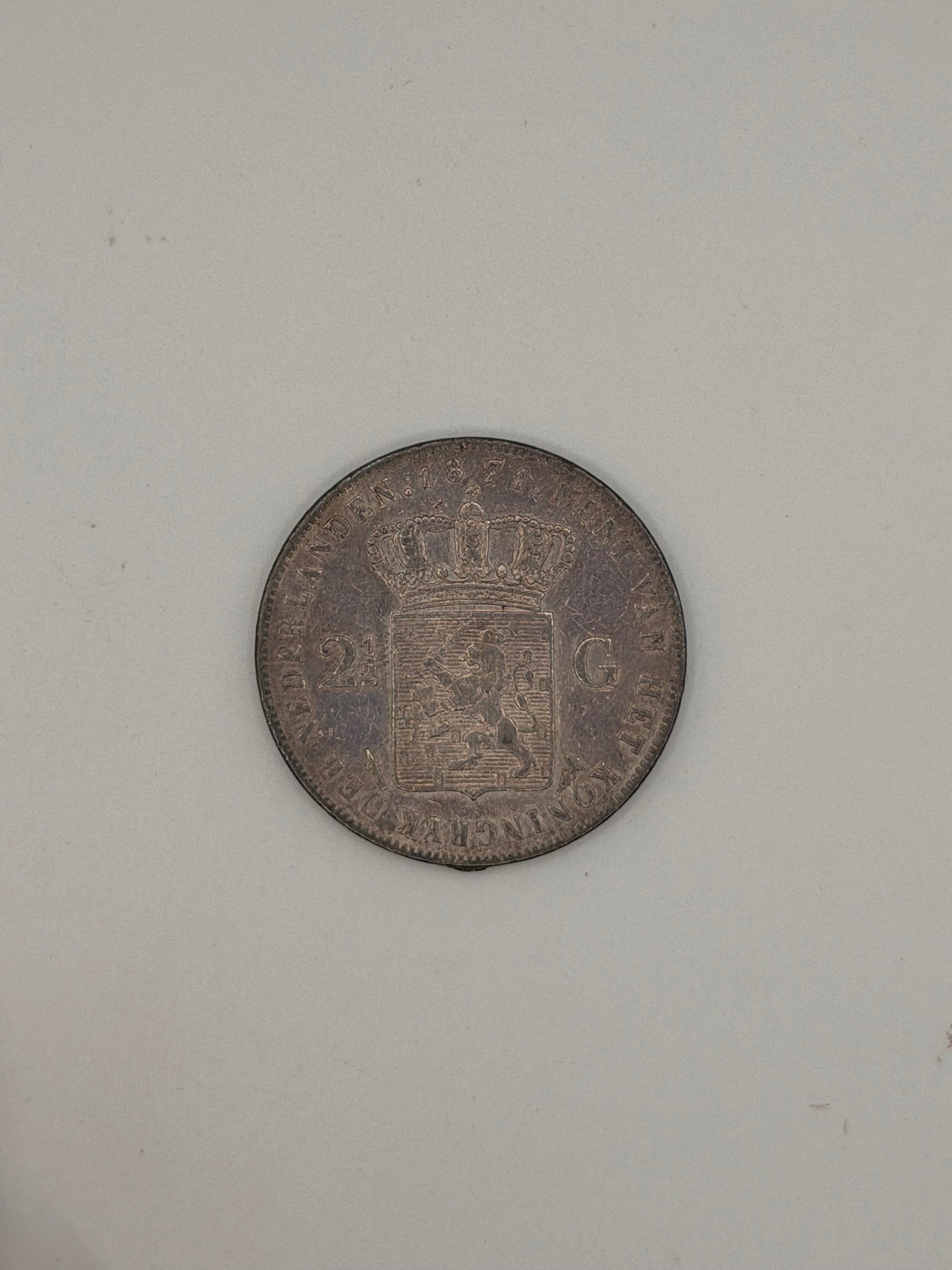 1871 Netherlands 2 ½ Gulden Willem III UNC Coin