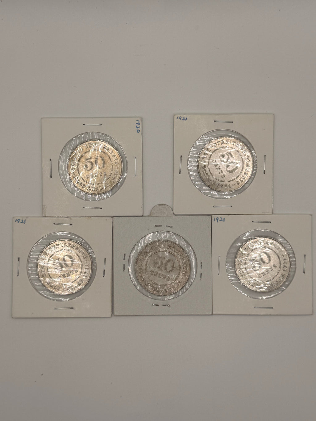 [Set of 5] 1920 Straits Settlement UNC 50c Coins