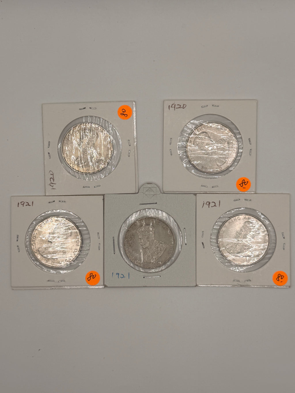 [Set of 5] 1920 Straits Settlement UNC 50c Coins