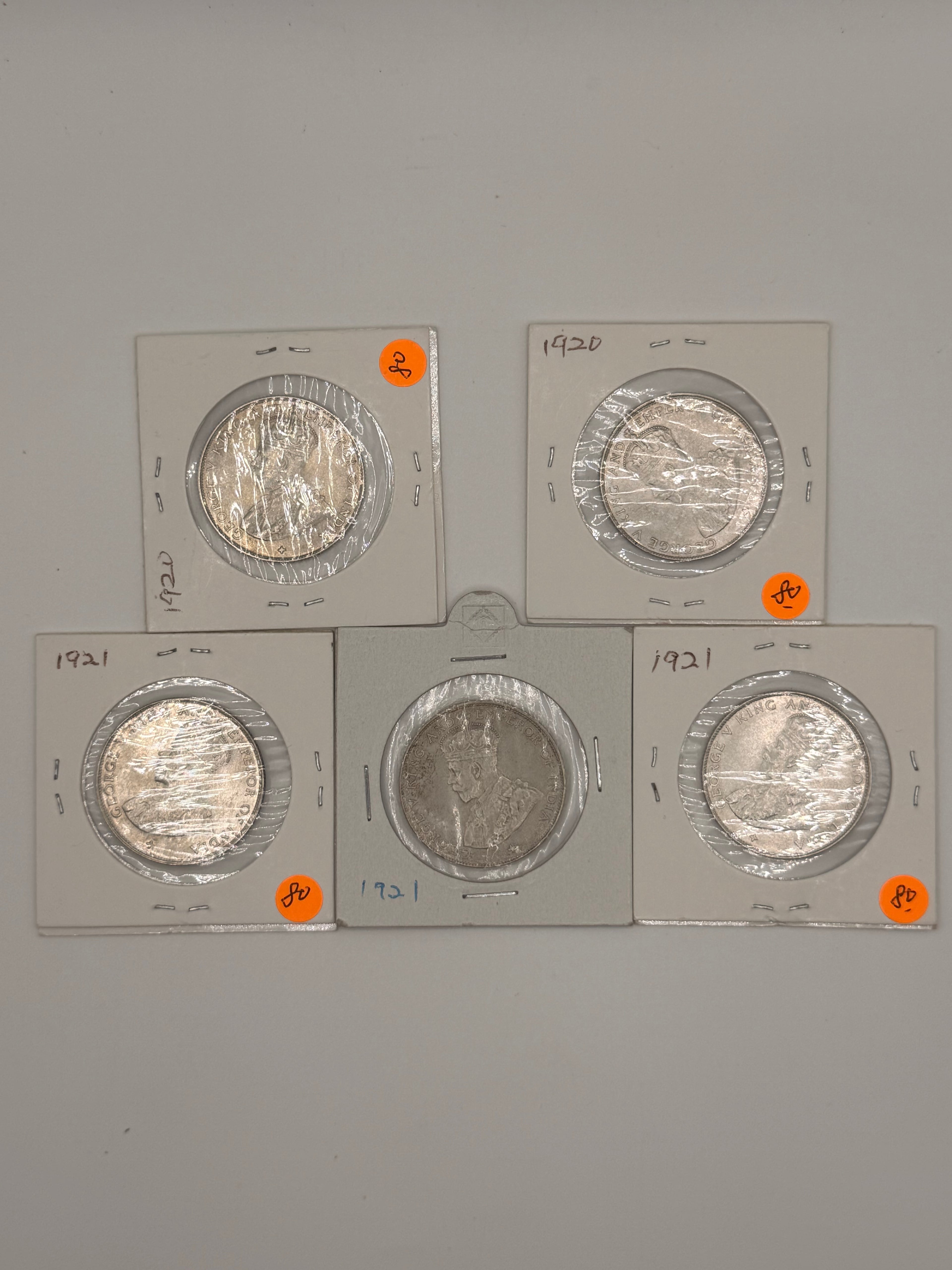 [Set of 5] 1920 Straits Settlement UNC 50c Coins