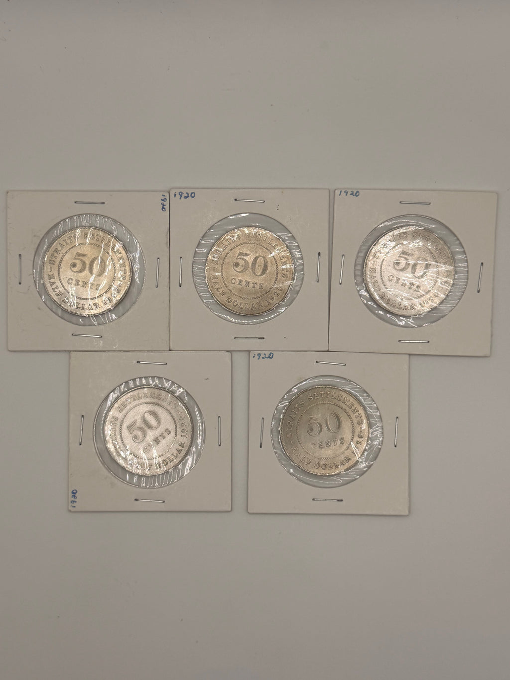 [Set of 5] 1920 Straits Settlement UNC 50c Coins