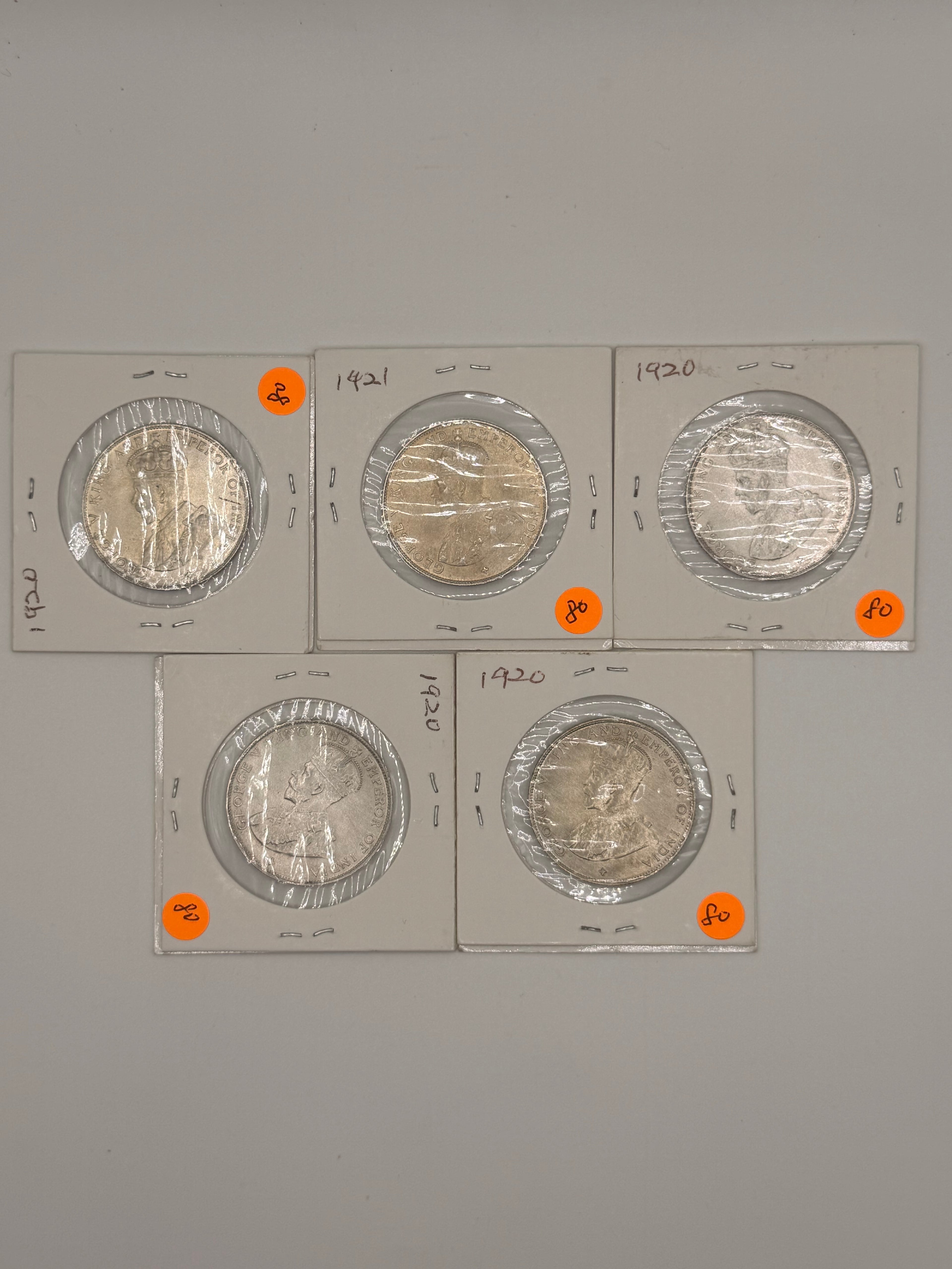 [Set of 5] 1920 Straits Settlement UNC 50c Coins