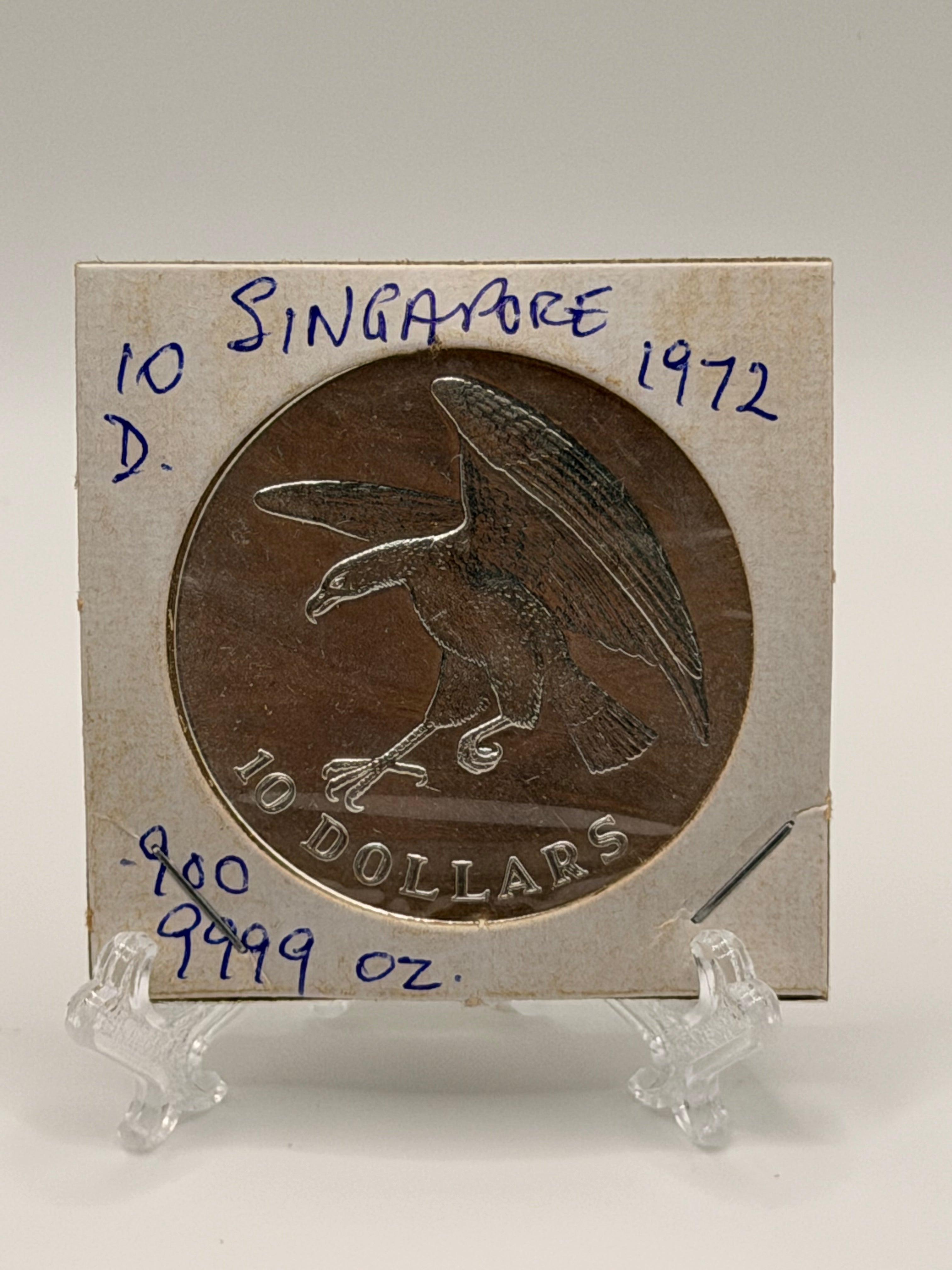 1972 Singapore $10 Silver Proof Coin — Bird Series
