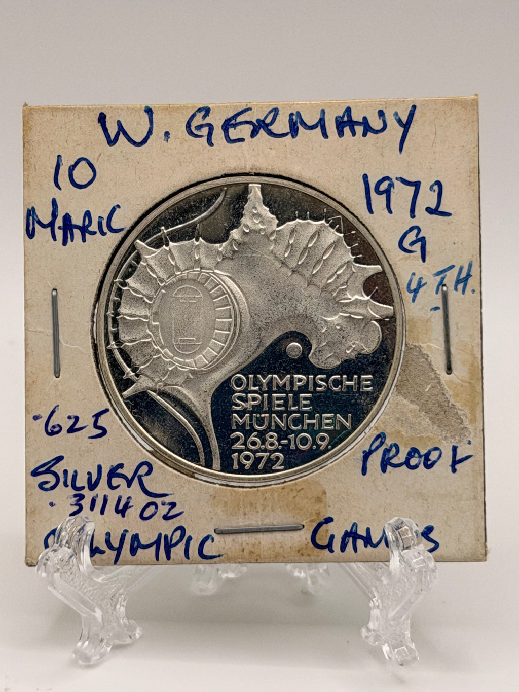 1972 Germany 10 Deutsche Mark Olympic Games in Munich Silver Coin