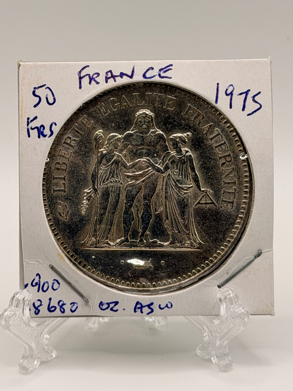 1975 France 50 Francs "Hercules" Silver Coin