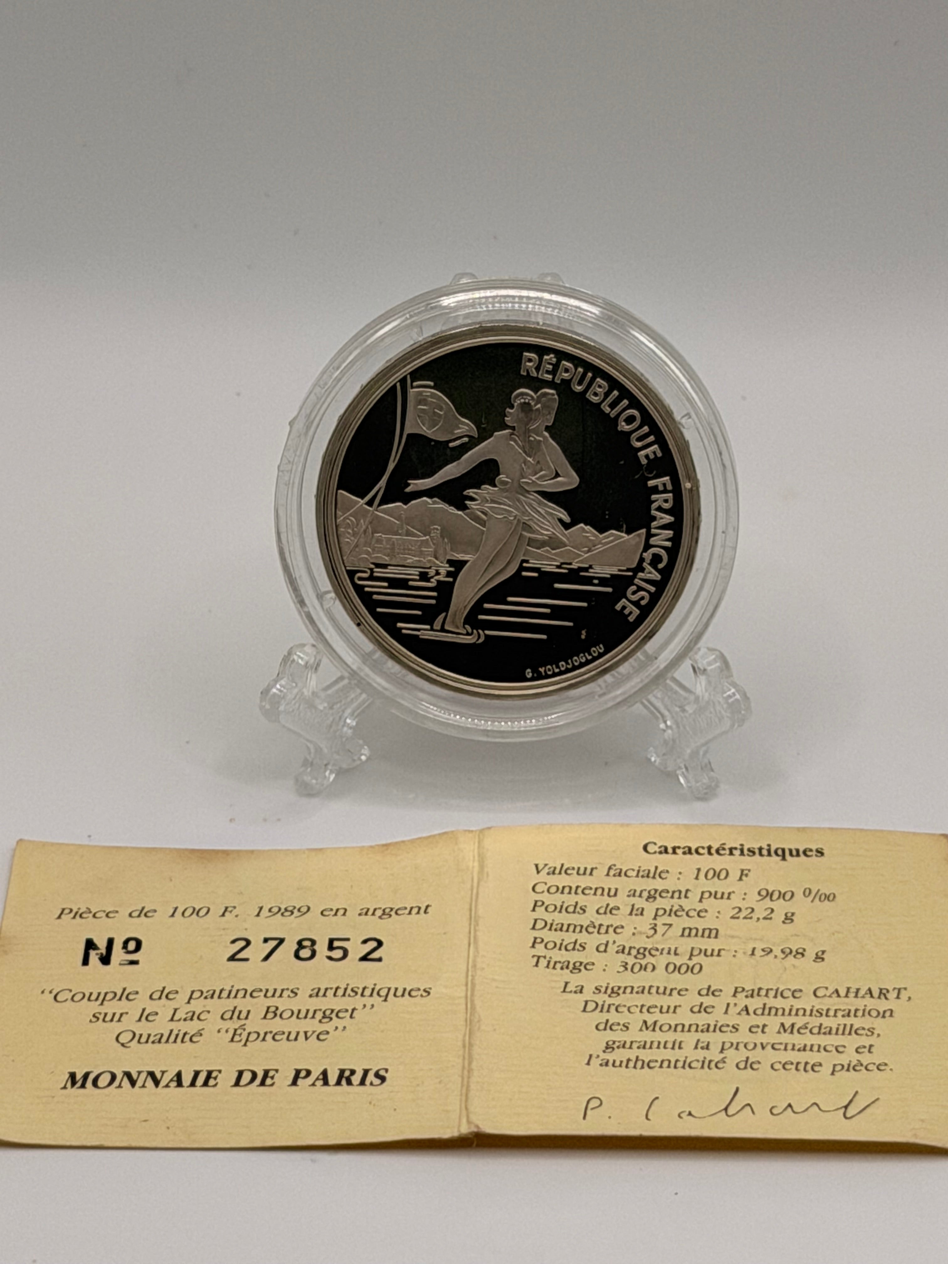 1989 France 100 Francs Albertville 92 Essai patinage artistique