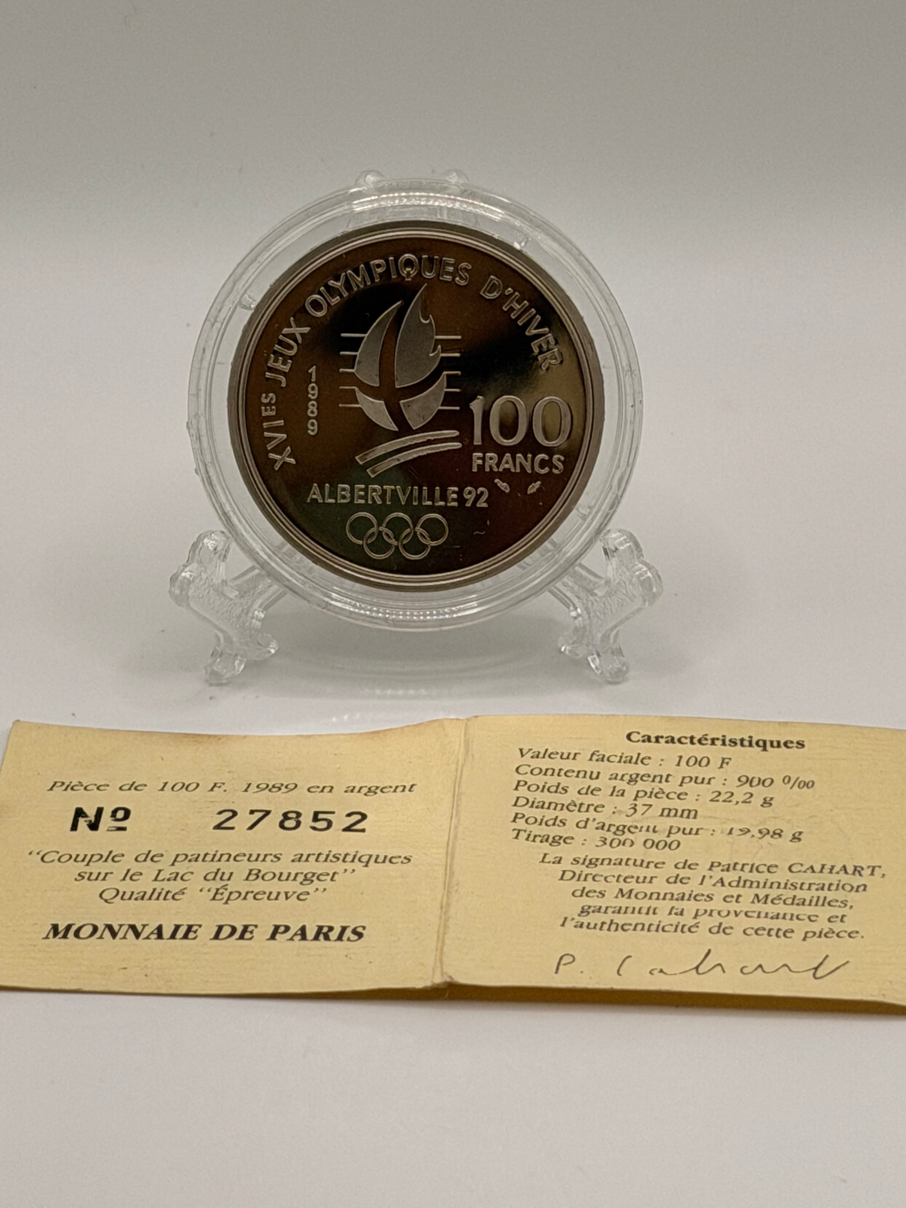 1989 France 100 Francs Albertville 92 Essai patinage artistique