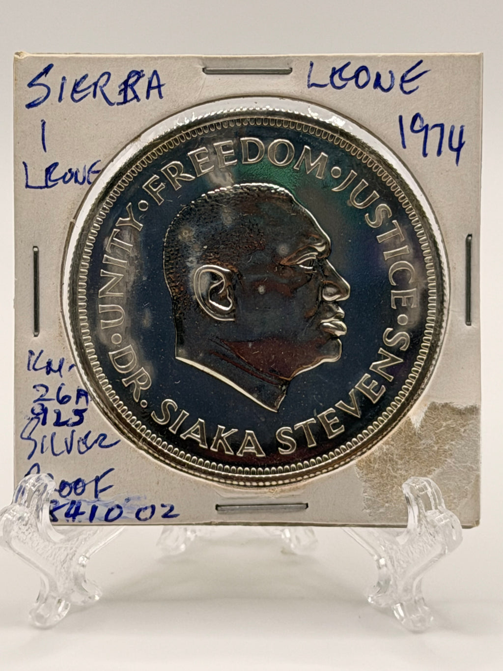 1974 Sierra Leone 1 Leone Bank Anniversary Silver Coin