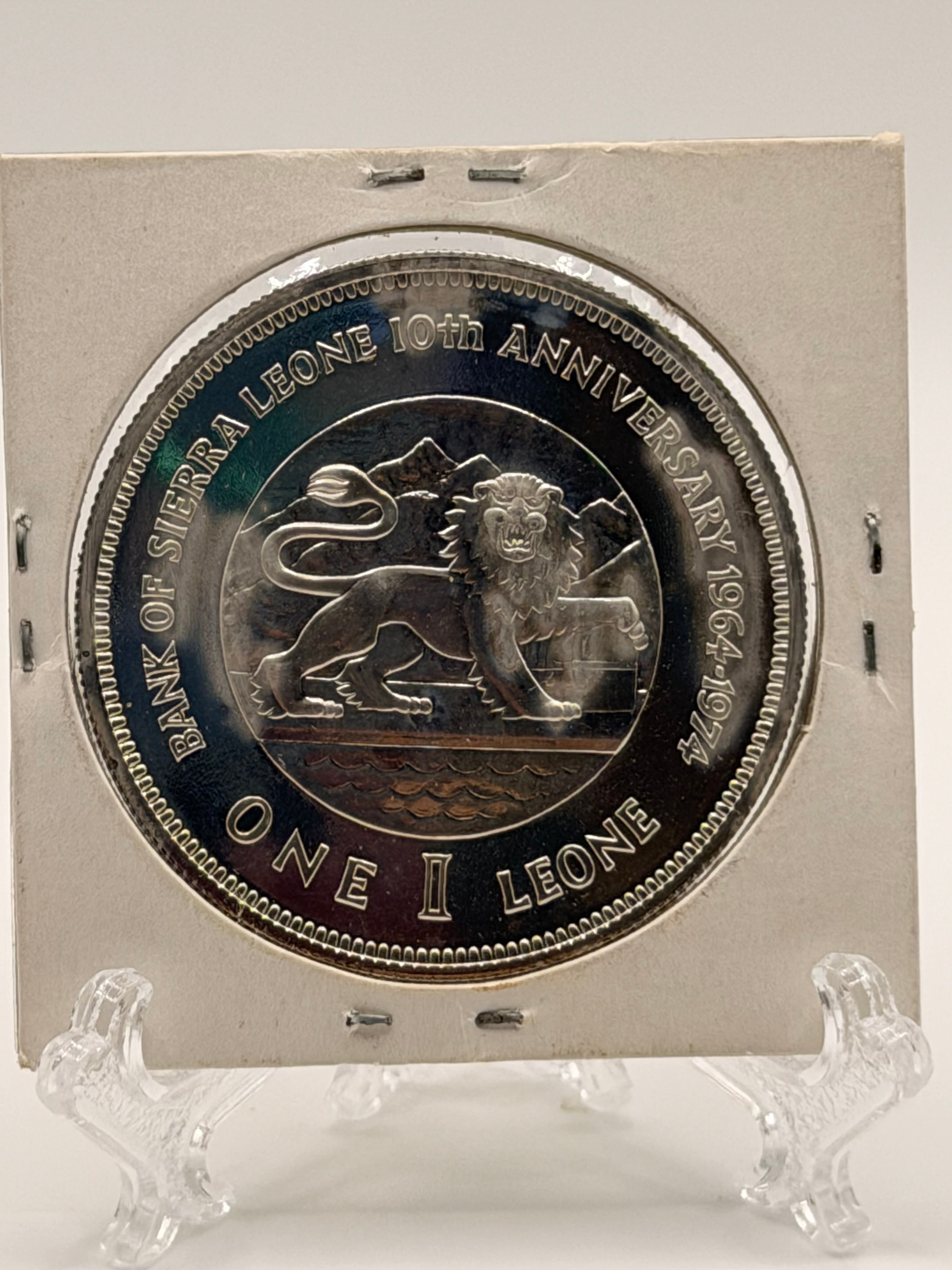 1974 Sierra Leone 1 Leone Bank Anniversary Silver Coin