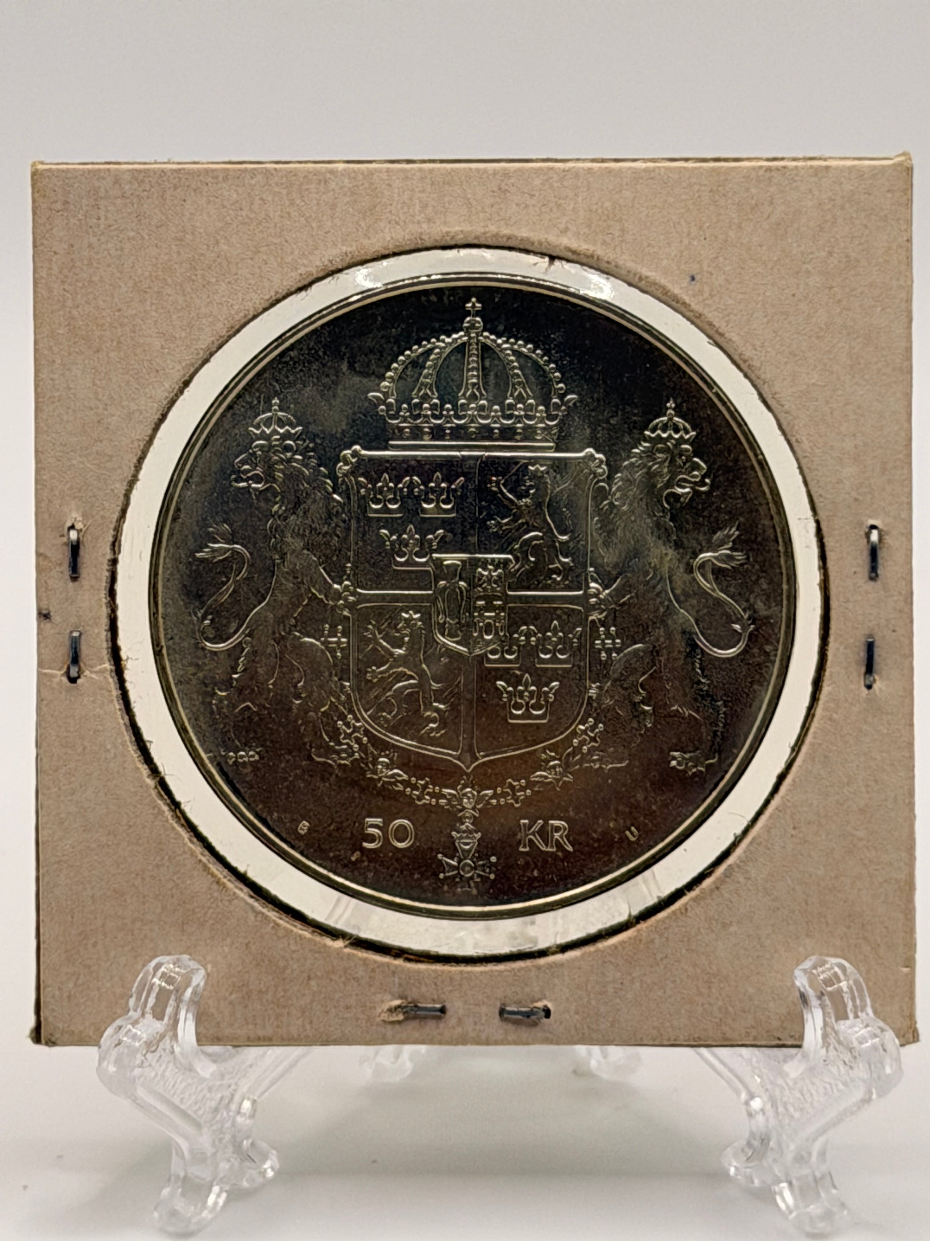 1976 Sweden 50 Kronor - Carl XVI Gustaf Royal Wedding Silver Coin