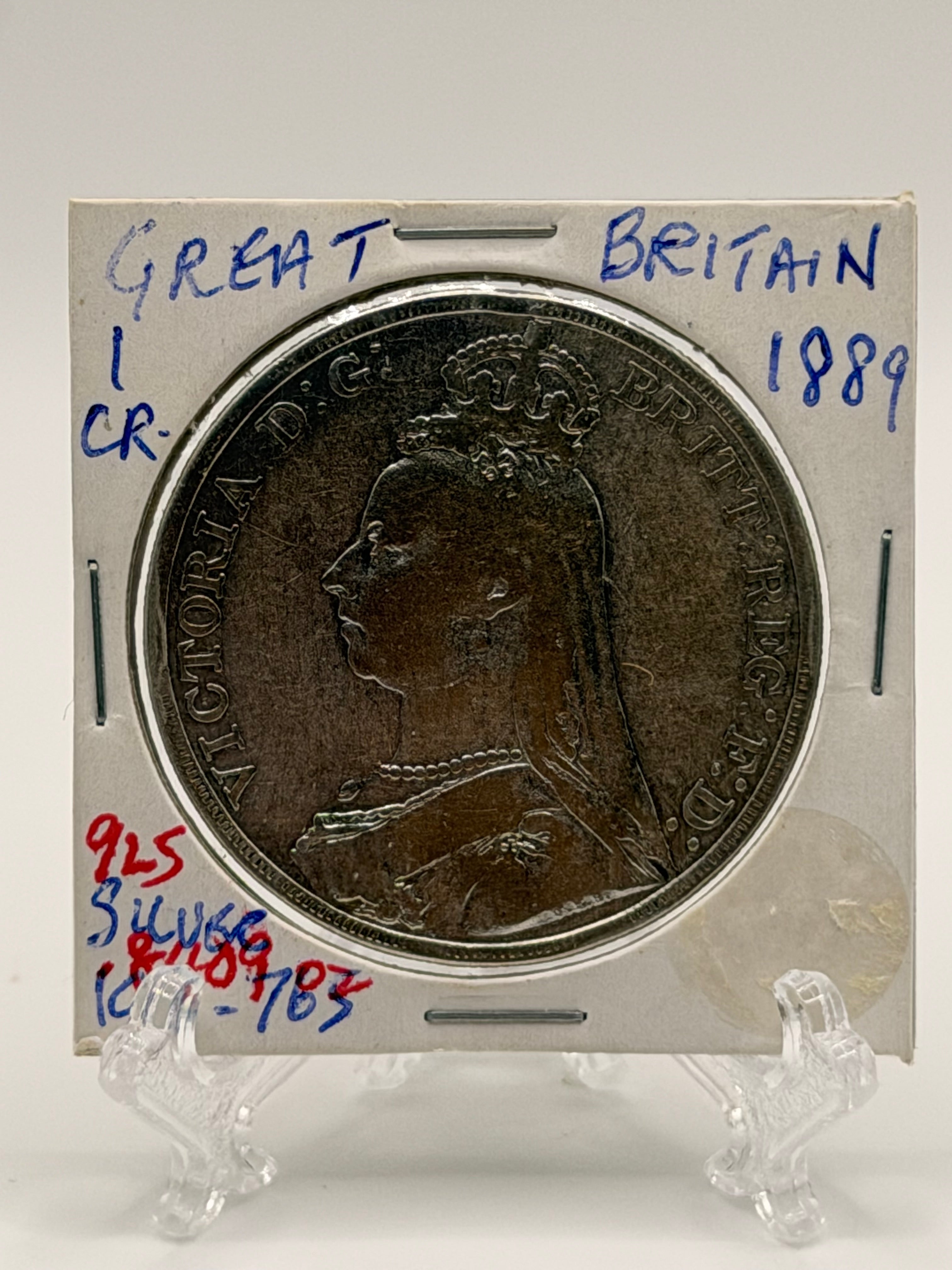 1889 Great Britain 1 Crown Victoria 2nd portrait Silver Coin