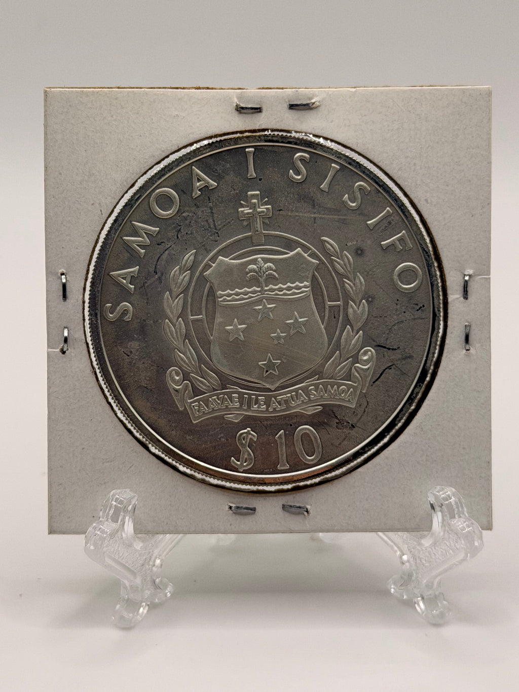1992 Western Samoa 10 Tala Tanumafili II XXV Summer Olympics Silver Coin (Javelin Thrower)