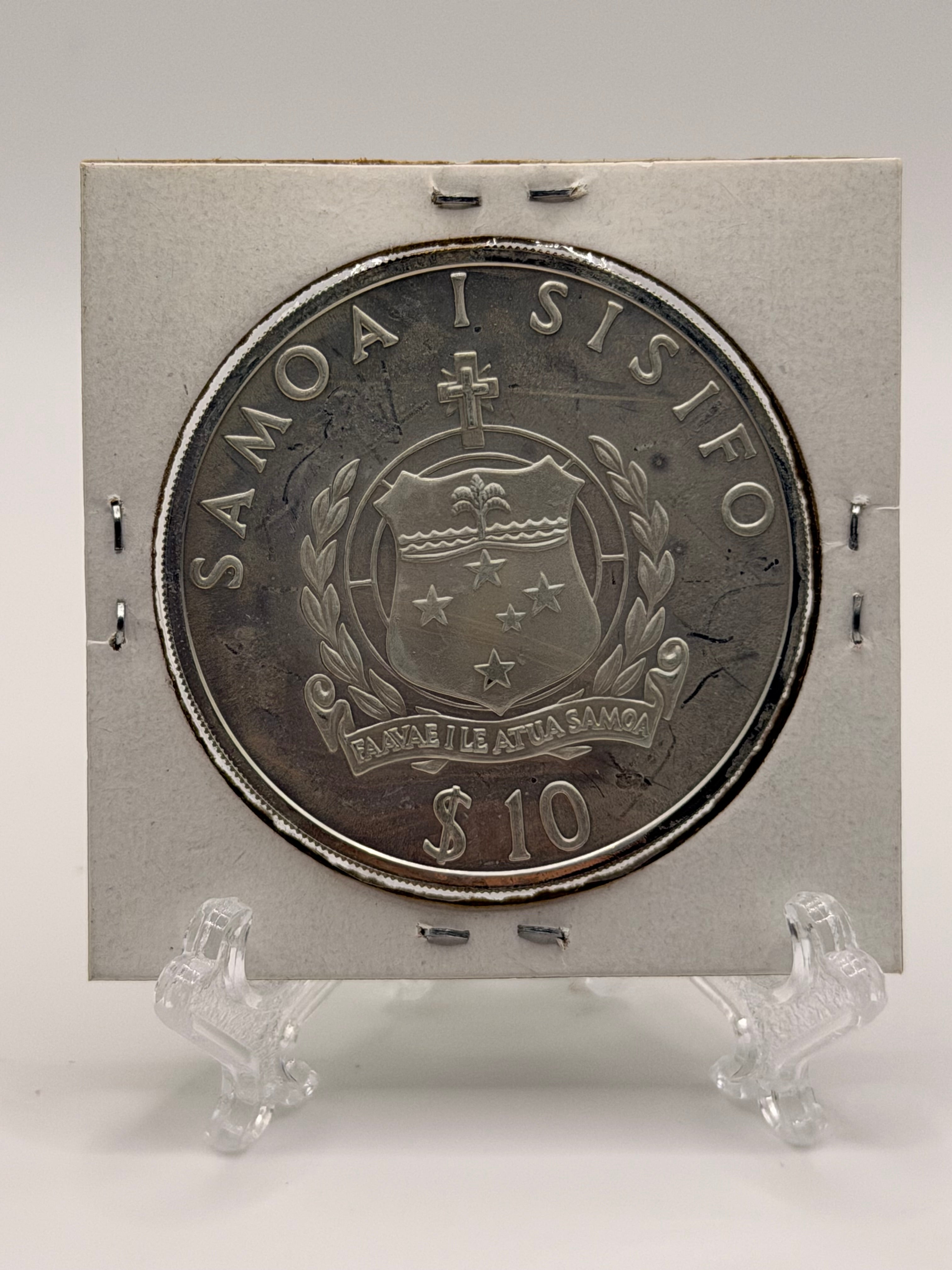1992 Western Samoa 10 Tala Tanumafili II XXV Summer Olympics Silver Coin (Javelin Thrower)