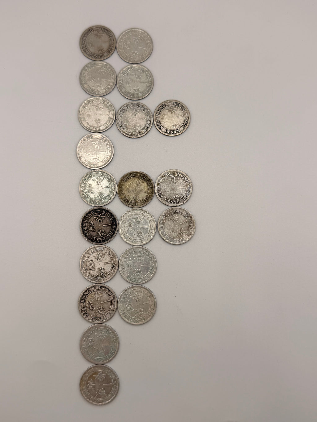 [Set of 20 pcs] 1890 - 1899 Hong Kong 10C Silver Coins