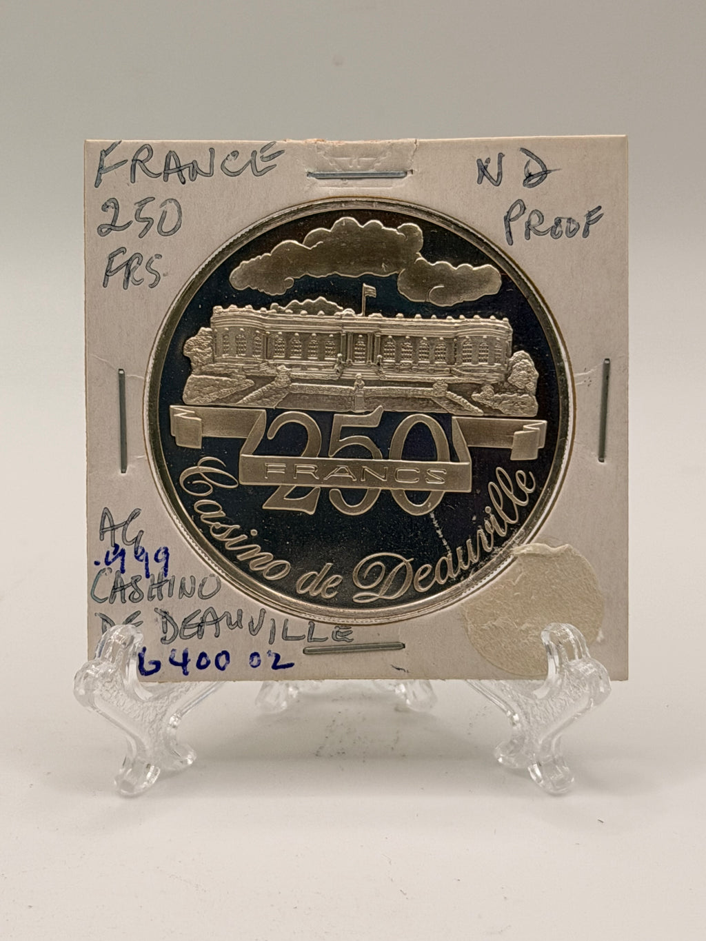 1986 - 1988 France Casino Fantasy Token Deauville 250 Francs Silver Coin