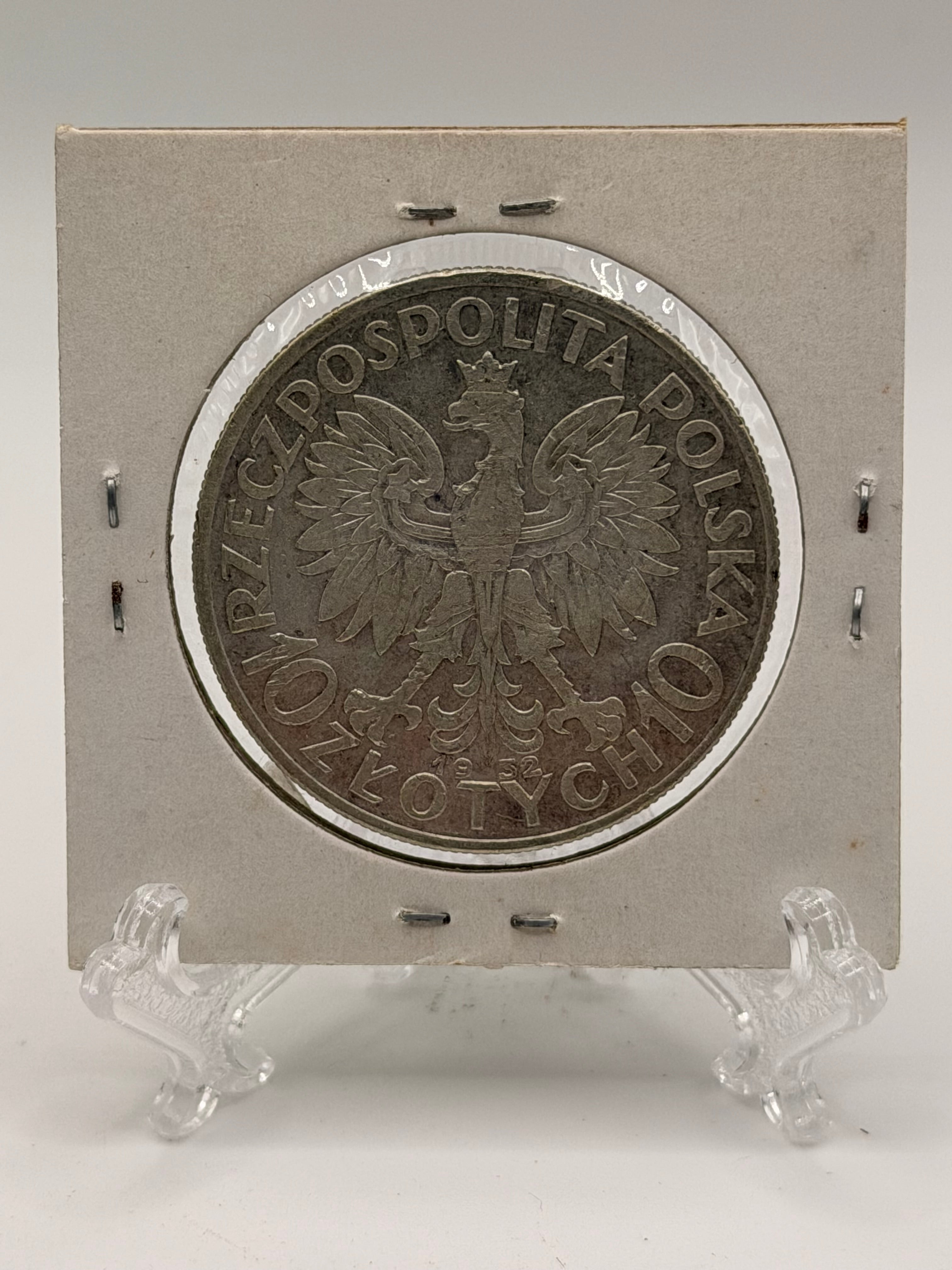 1932 Poland 10 Zlotys Polonia Silver Coin