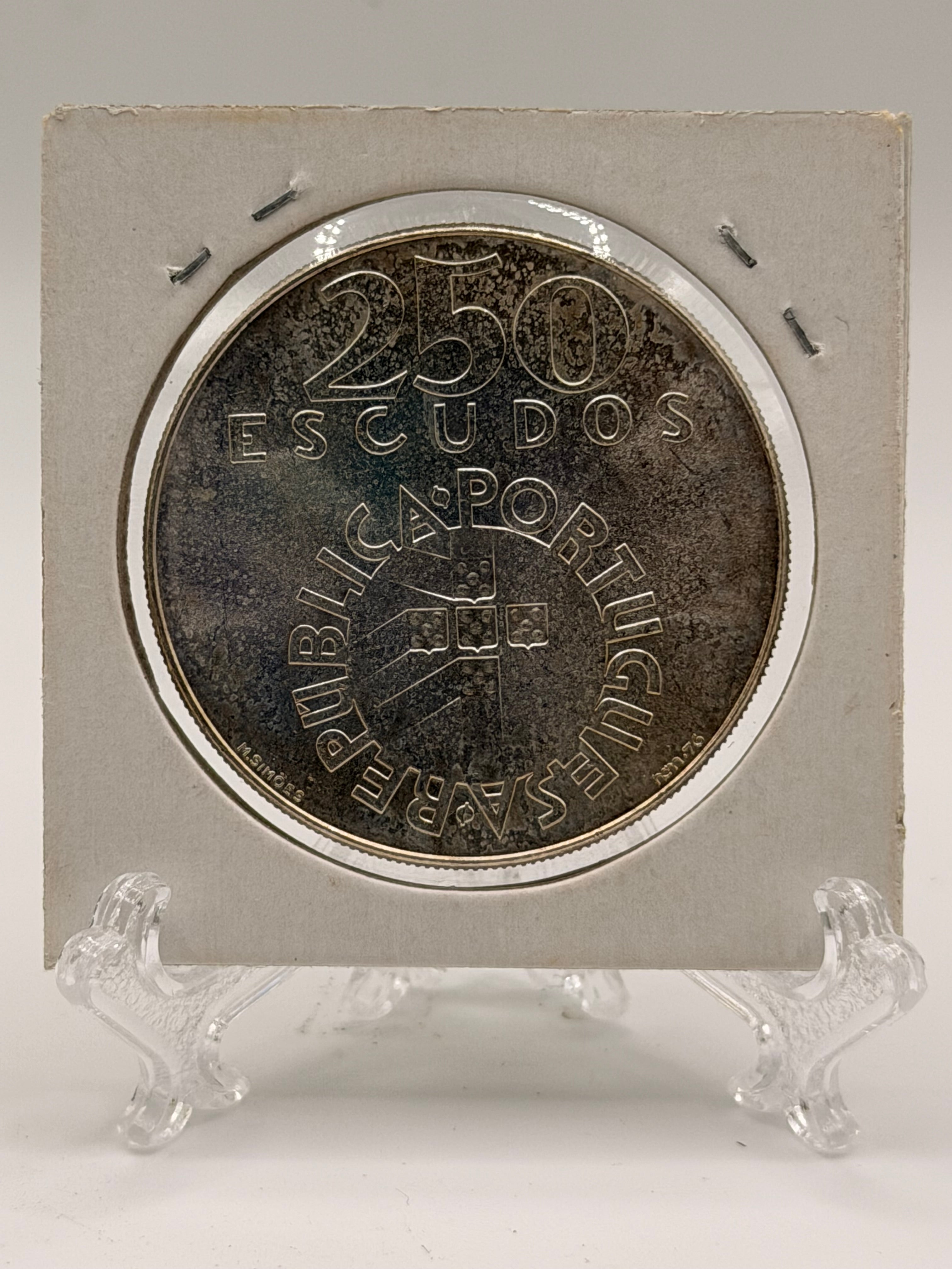 1974 Portugal 250 Escudos Carnation Revolution Silver Coin