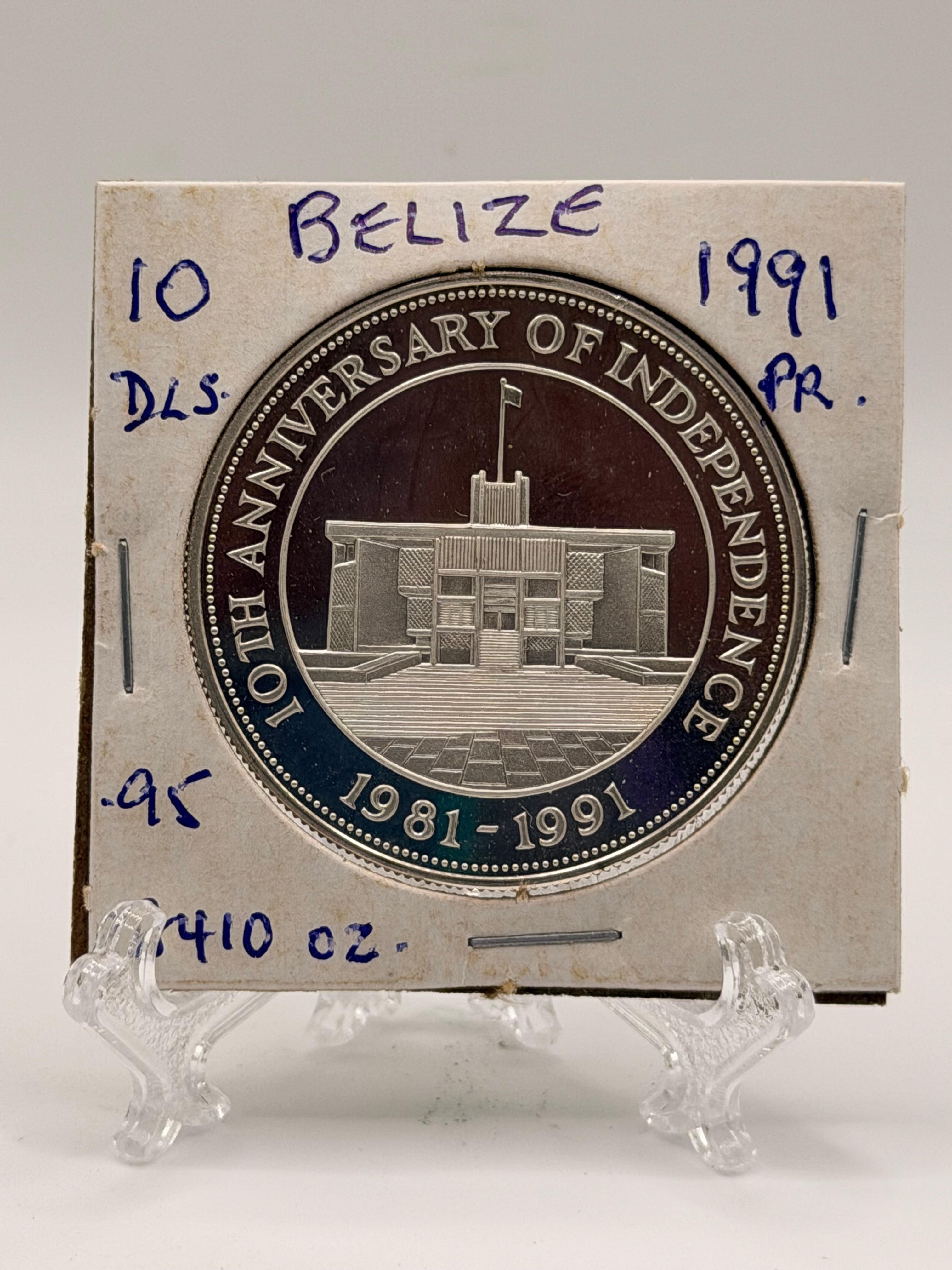1991 Belize 10 10 Dollars Independence Silver Proof Coin
